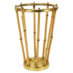 French Riviera Bamboo & Brass Midcentury Umbrella Stand, Austria, 1950s