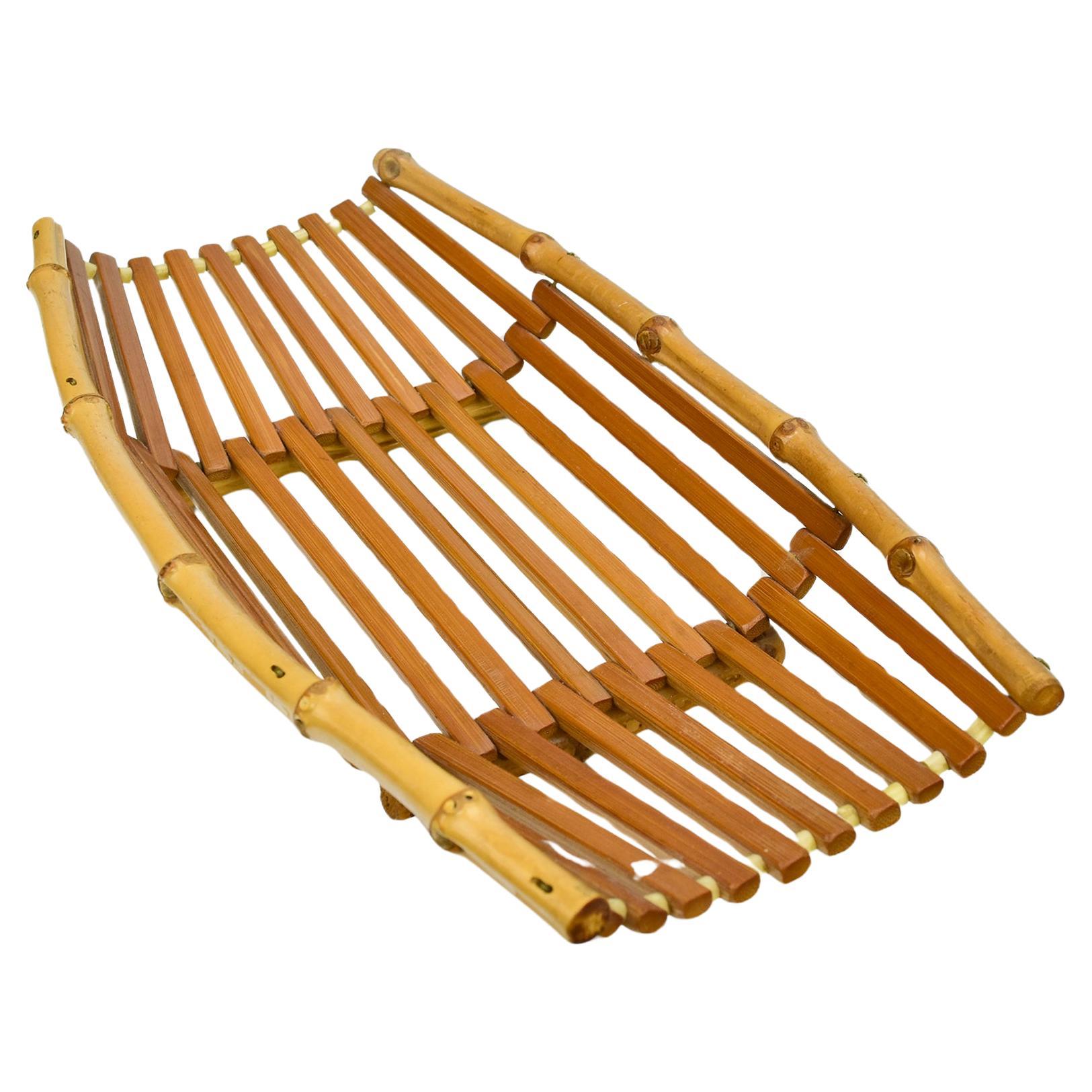 French Riviera Bamboo Lattice Fruit Basket Bowl Mid Century Modern Tiki Boho