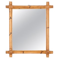 French Riviera Bamboo, Rattan and Wicker Rectangular Mirror, Italy 1960s