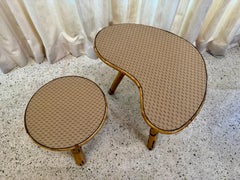 French Riviera Bamboo Side-Tables w/ Gucci Fabric Tops (Set of 2)