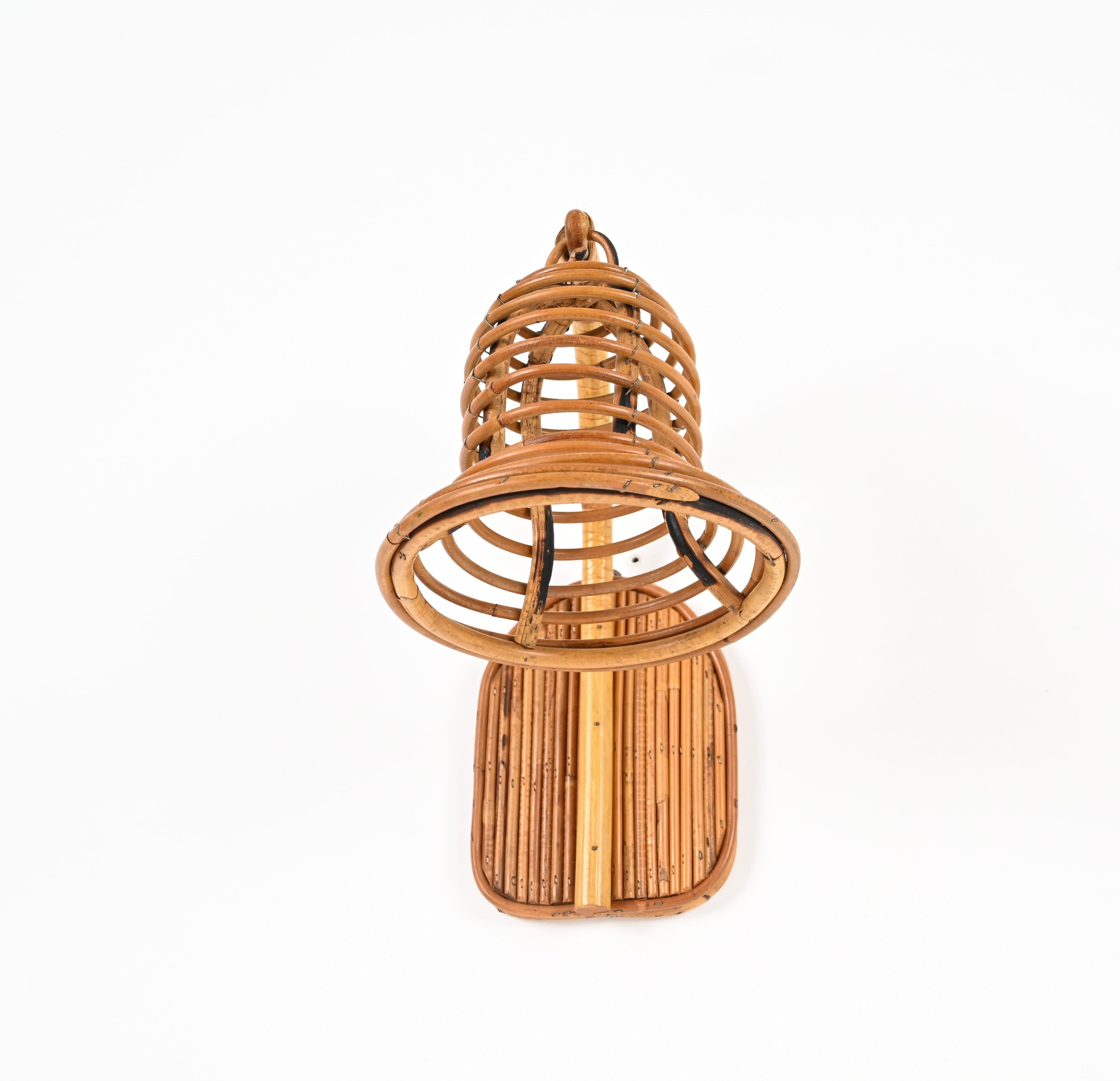 French Riviera Bell-Shaped Rattan and Wicker Sconce, Louis Sognot, France 1960s 5
