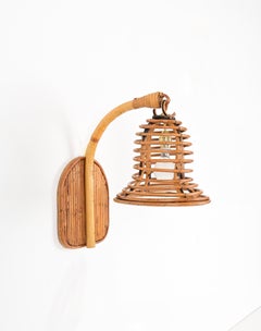 French Riviera Bell-Shaped Rattan and Wicker Sconce, Louis Sognot, France 1960s