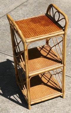 French Riviera Bent Bamboo Wicker Side table with Three Shelves