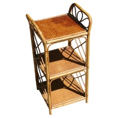 French Riviera Bent Bamboo Wicker Side table with Three Shelves