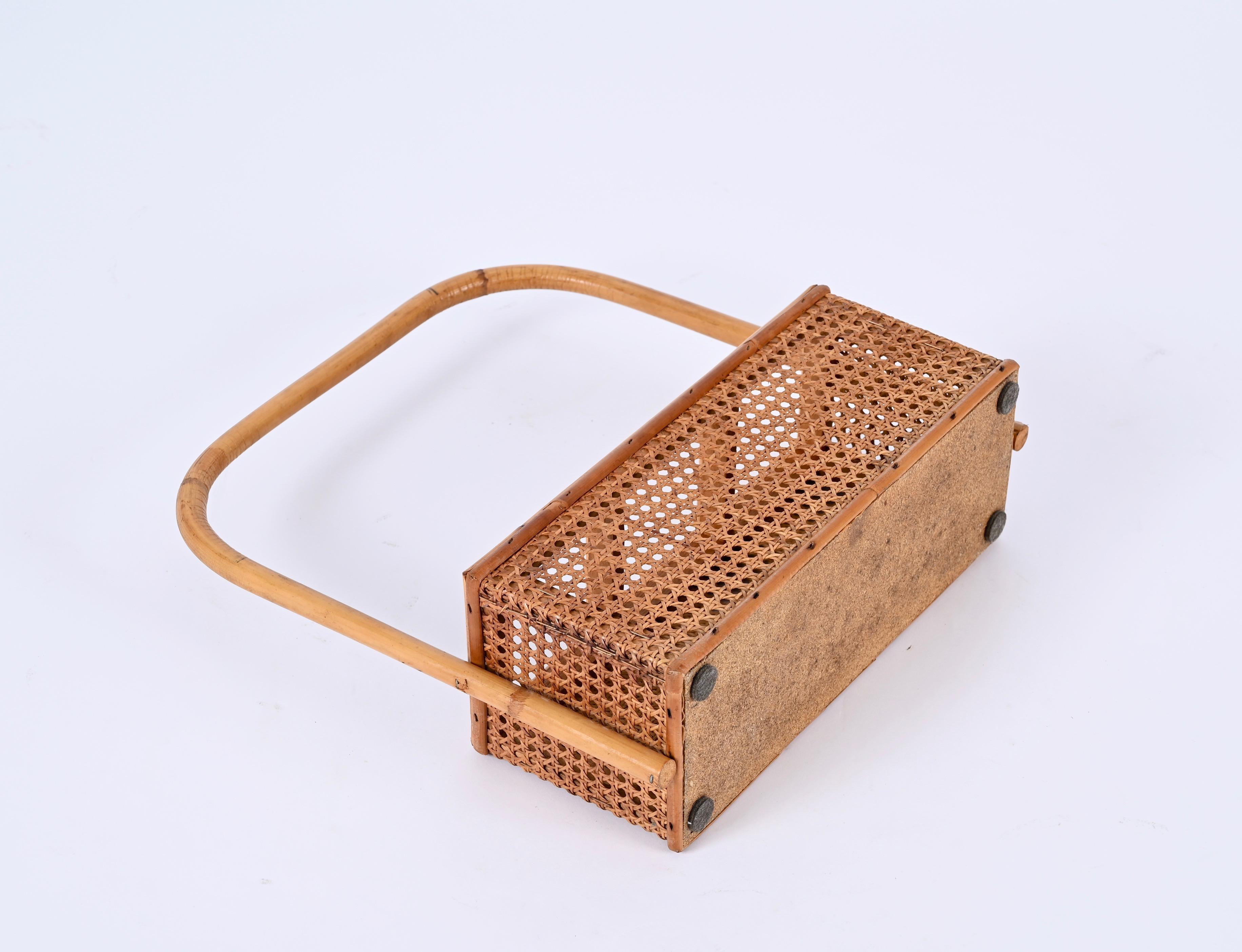 French Riviera Bottle Holder in Bamboo, Rattan and Vienna Straw, Italy, 1970s 8