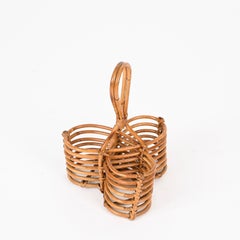 Botellero Riviera Francesa de bambú curvado y mimbre, Italia, años 70