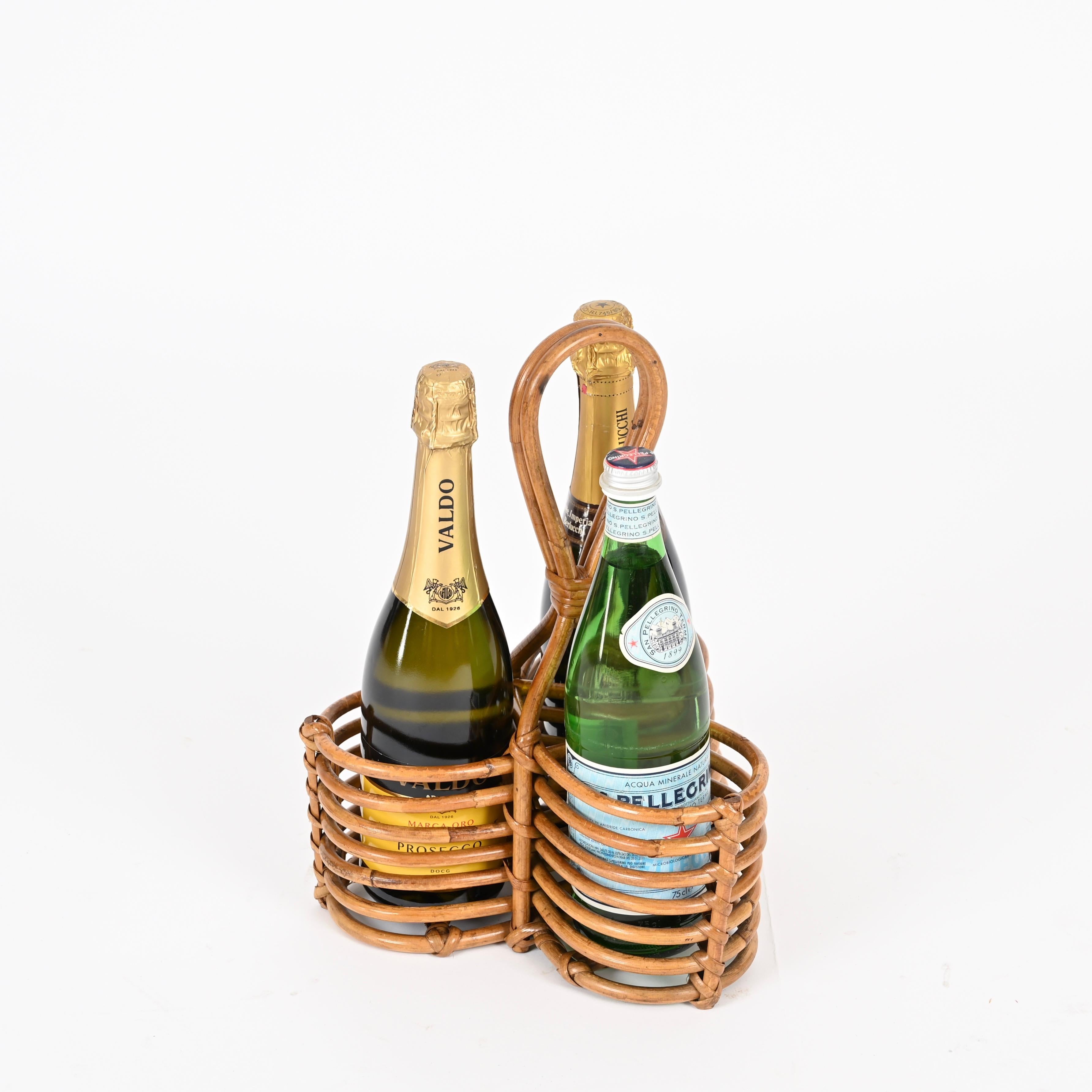 Botellero Riviera Francesa de bambú curvado y mimbre, Italia, años 70 Francés en venta