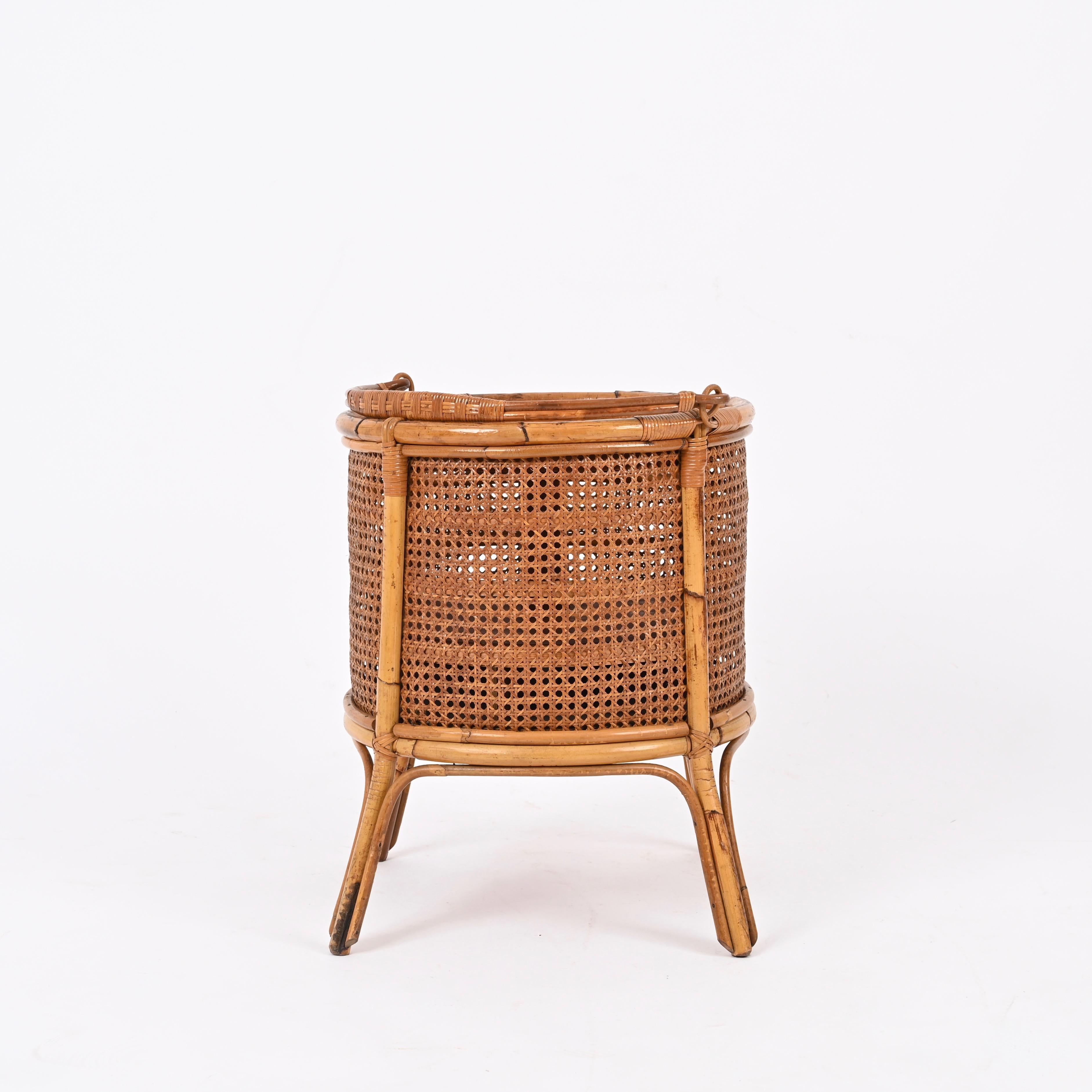 French Riviera Bottle Rack in Rattan, Vienna Straw and Walnut, Italy 1960s 5