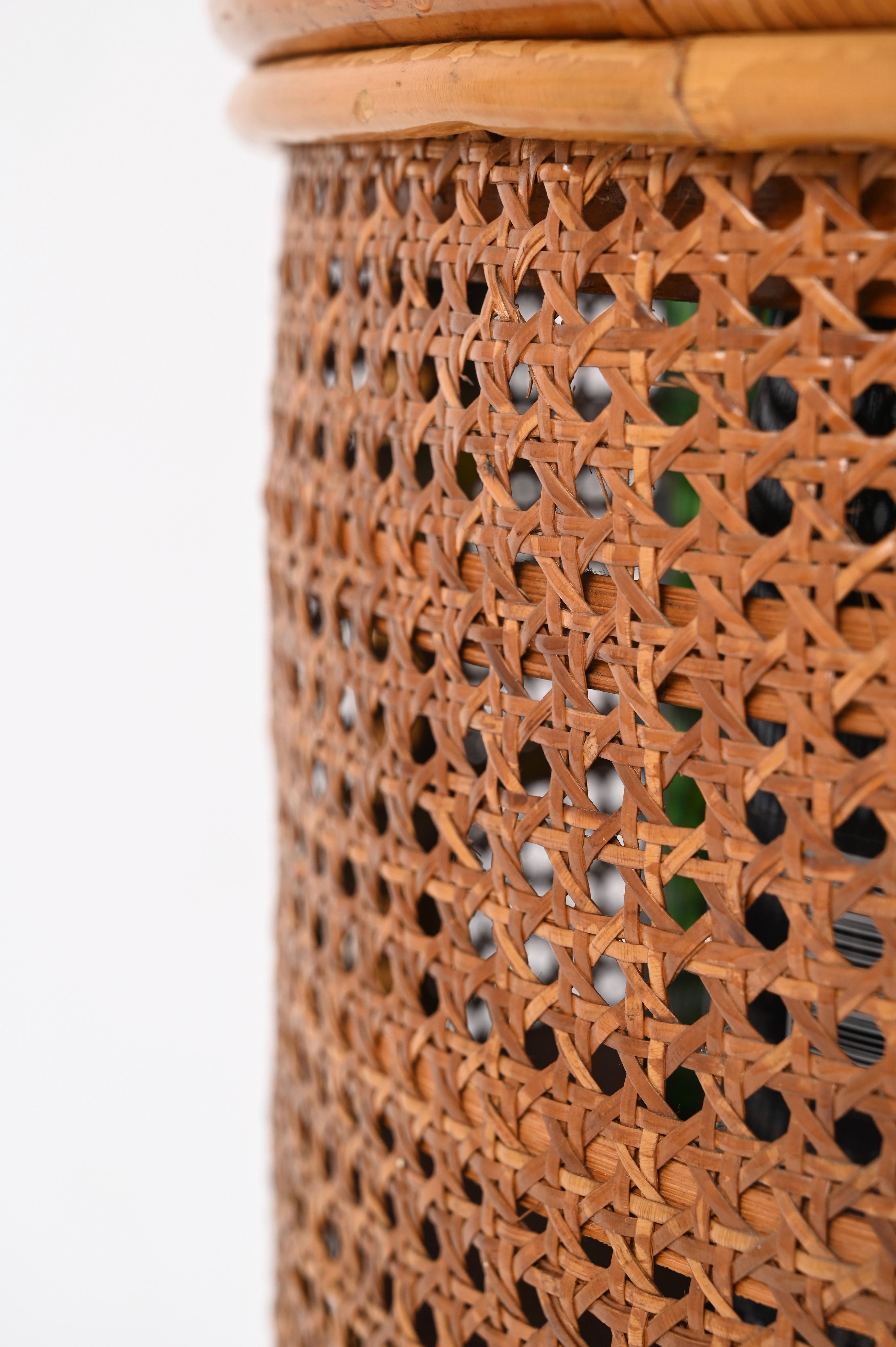 Mid-20th Century French Riviera Bottle Rack in Rattan, Vienna Straw and Walnut, Italy 1960s