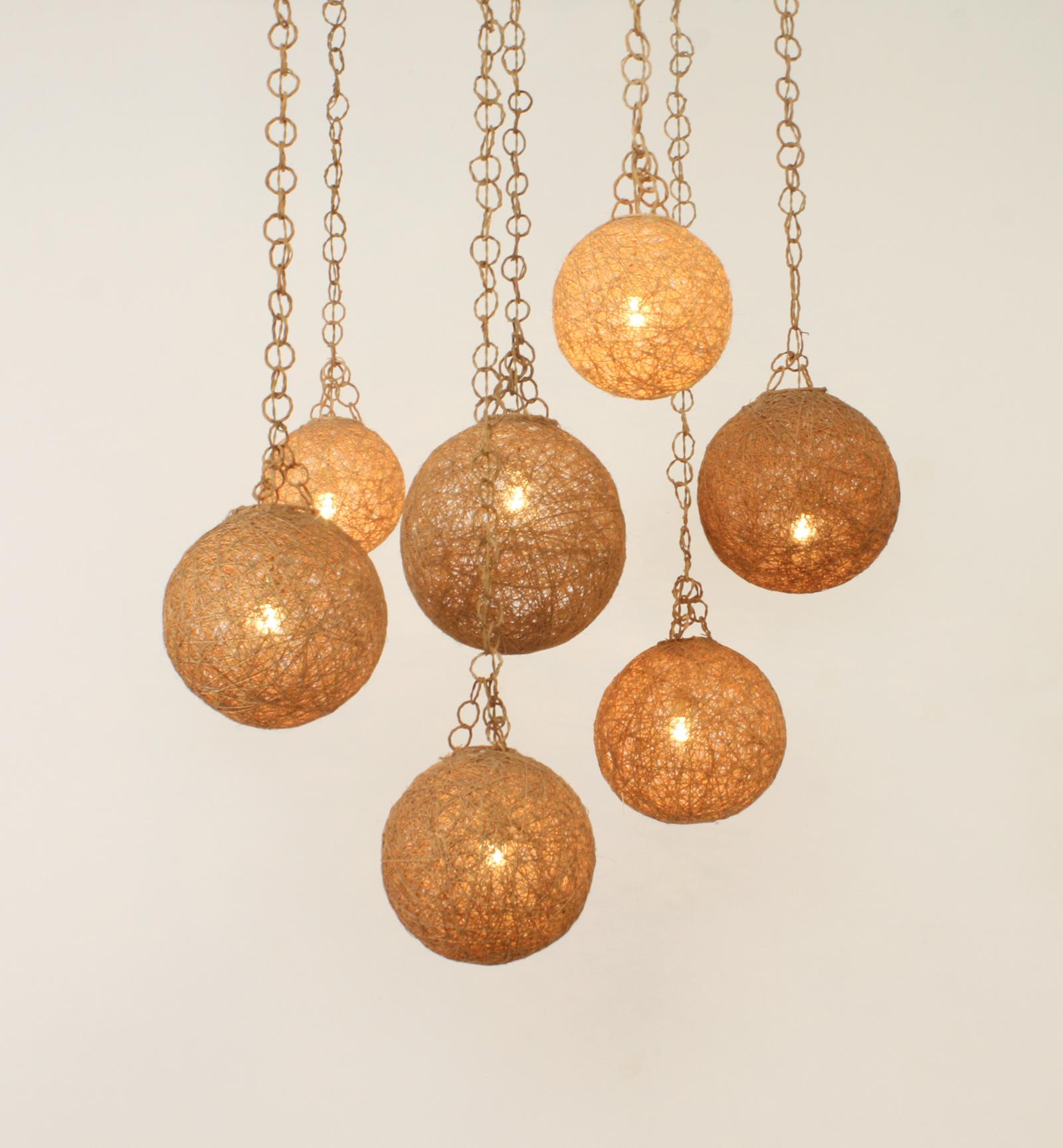 Set di lampade da soffitto della Costa Azzurra in rattan e corda, anni '60 in vendita 4