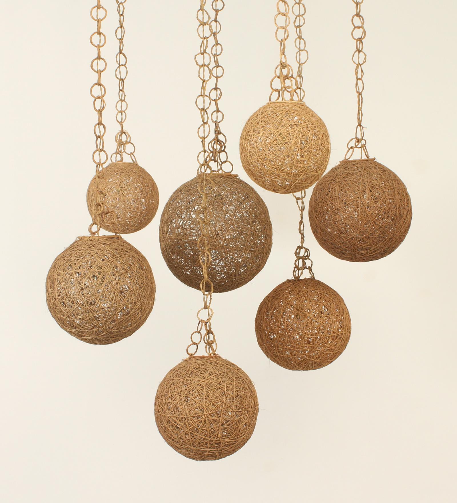 Set di lampade da soffitto della Costa Azzurra in rattan e corda, anni '60 in vendita 5