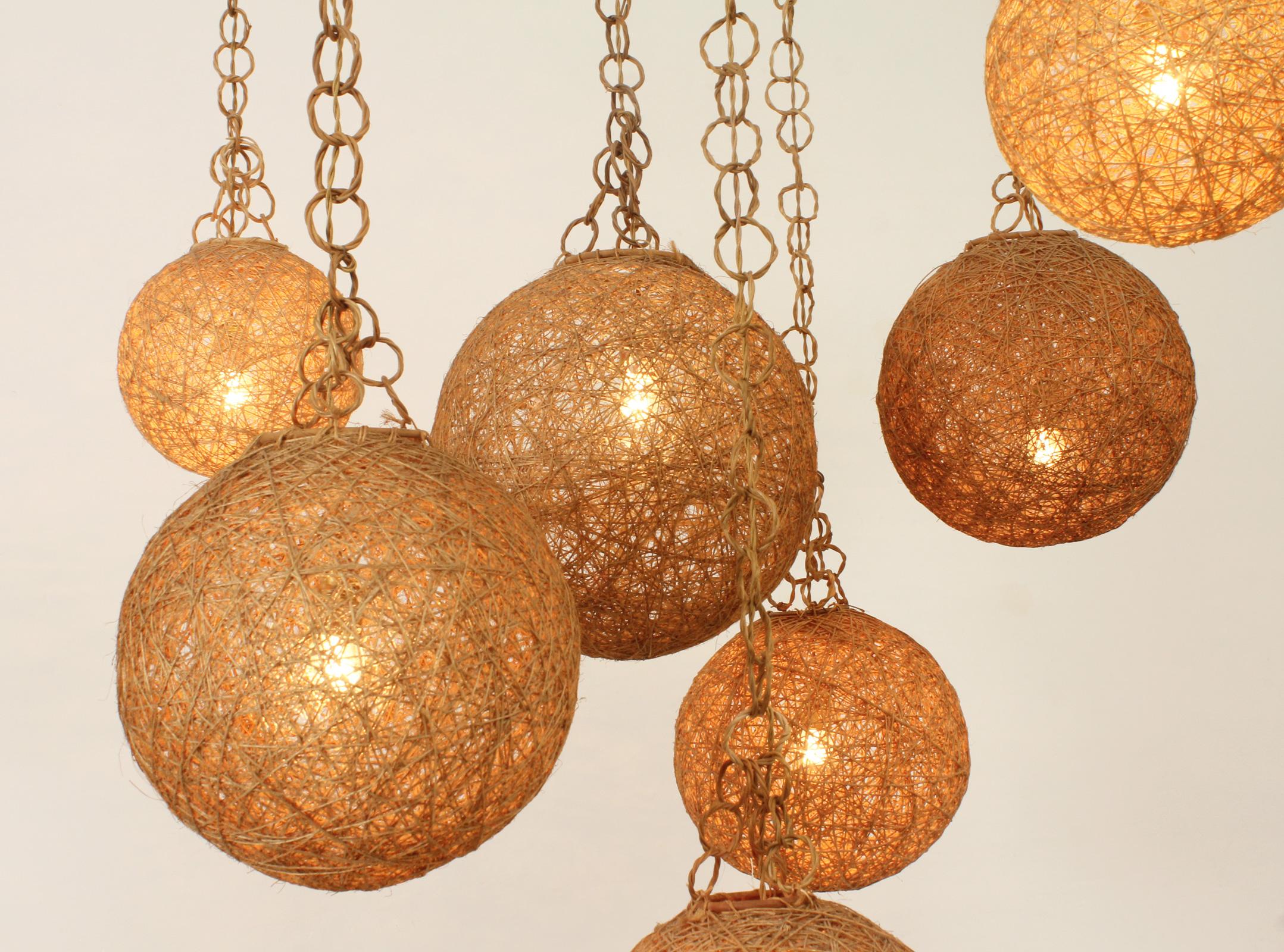 Set di lampade da soffitto della Costa Azzurra in rattan e corda, anni '60 in vendita 6