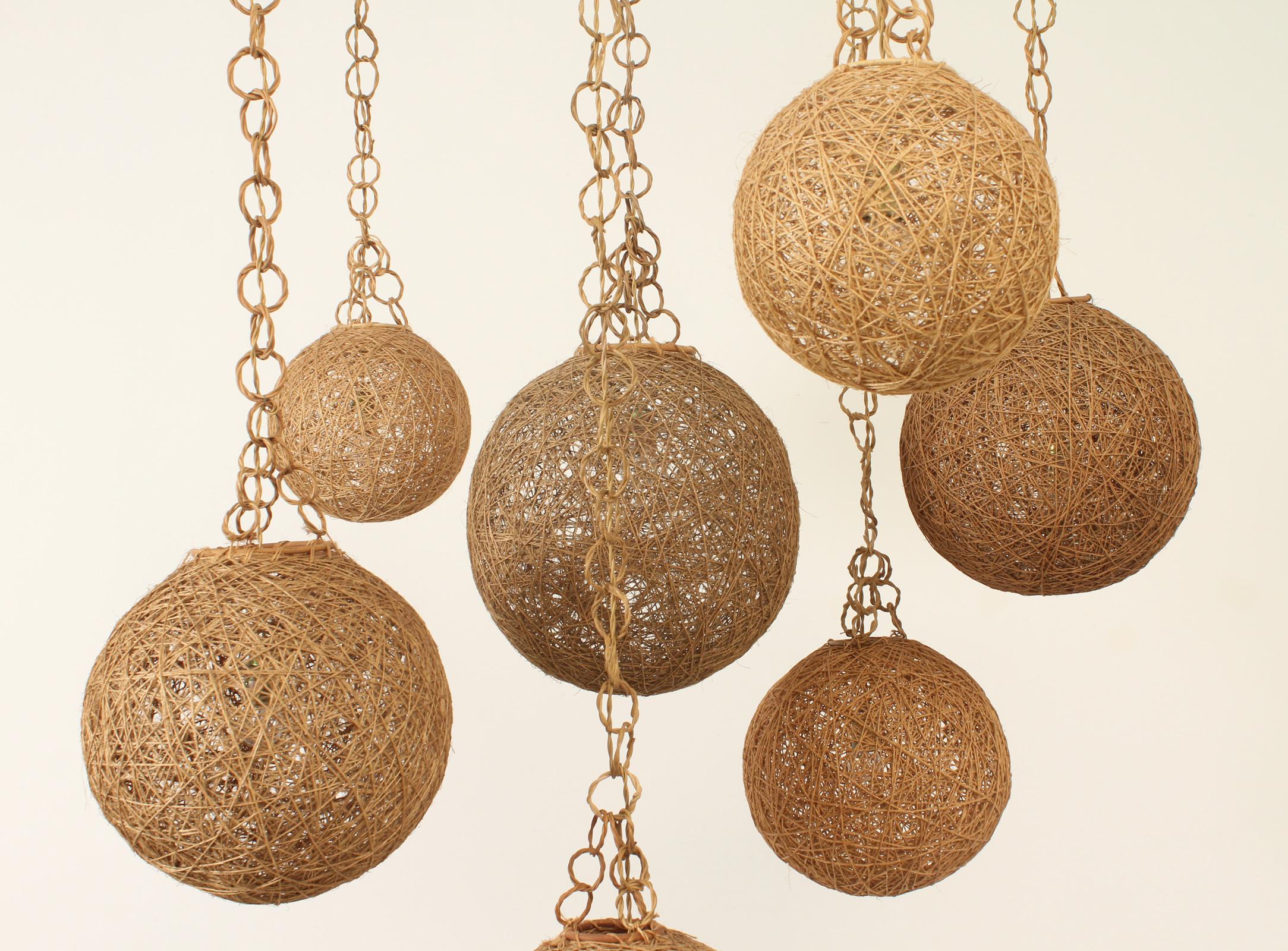 Mid-Century moderno Set di lampade da soffitto della Costa Azzurra in rattan e corda, anni '60 in vendita