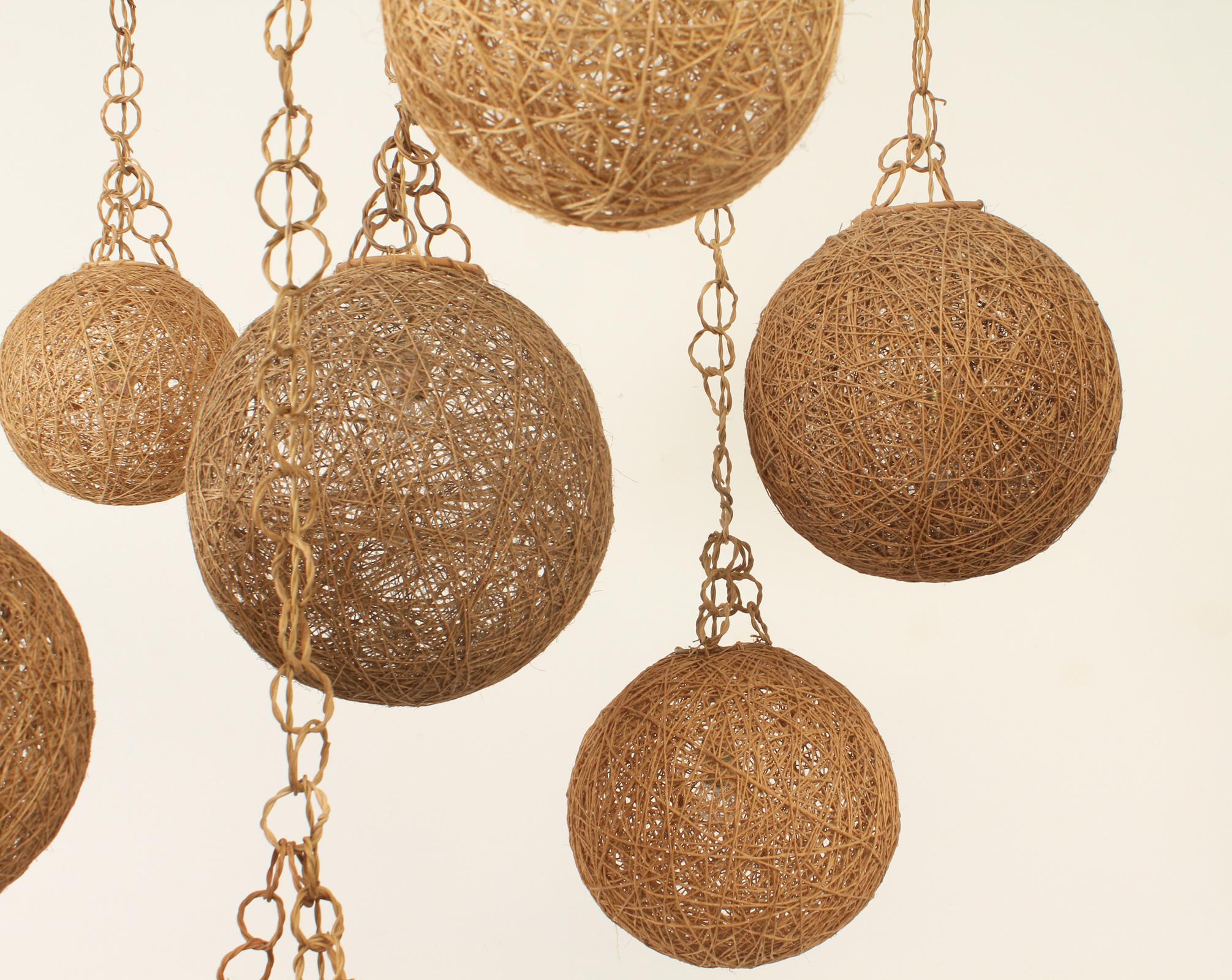 Rattan Set di lampade da soffitto della Costa Azzurra in rattan e corda, anni '60 in vendita