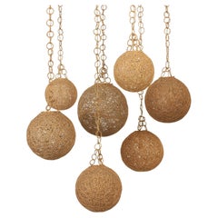 French Riviera Ceiling Lamps Set in Rattan and Rope, 1960's