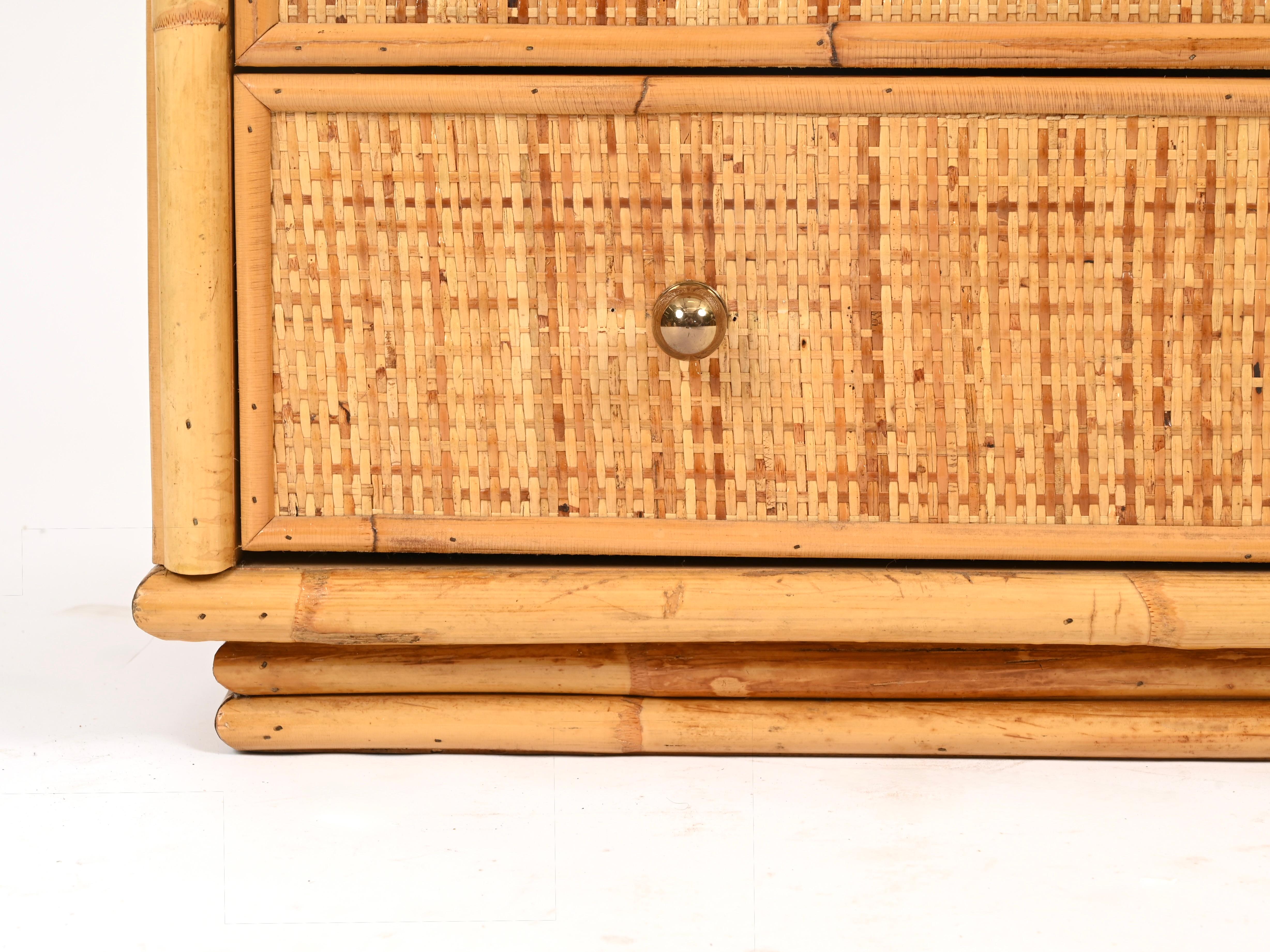 Cassettiera French Riviera in rattan, bambù e ottone, Italia, anni '70 2