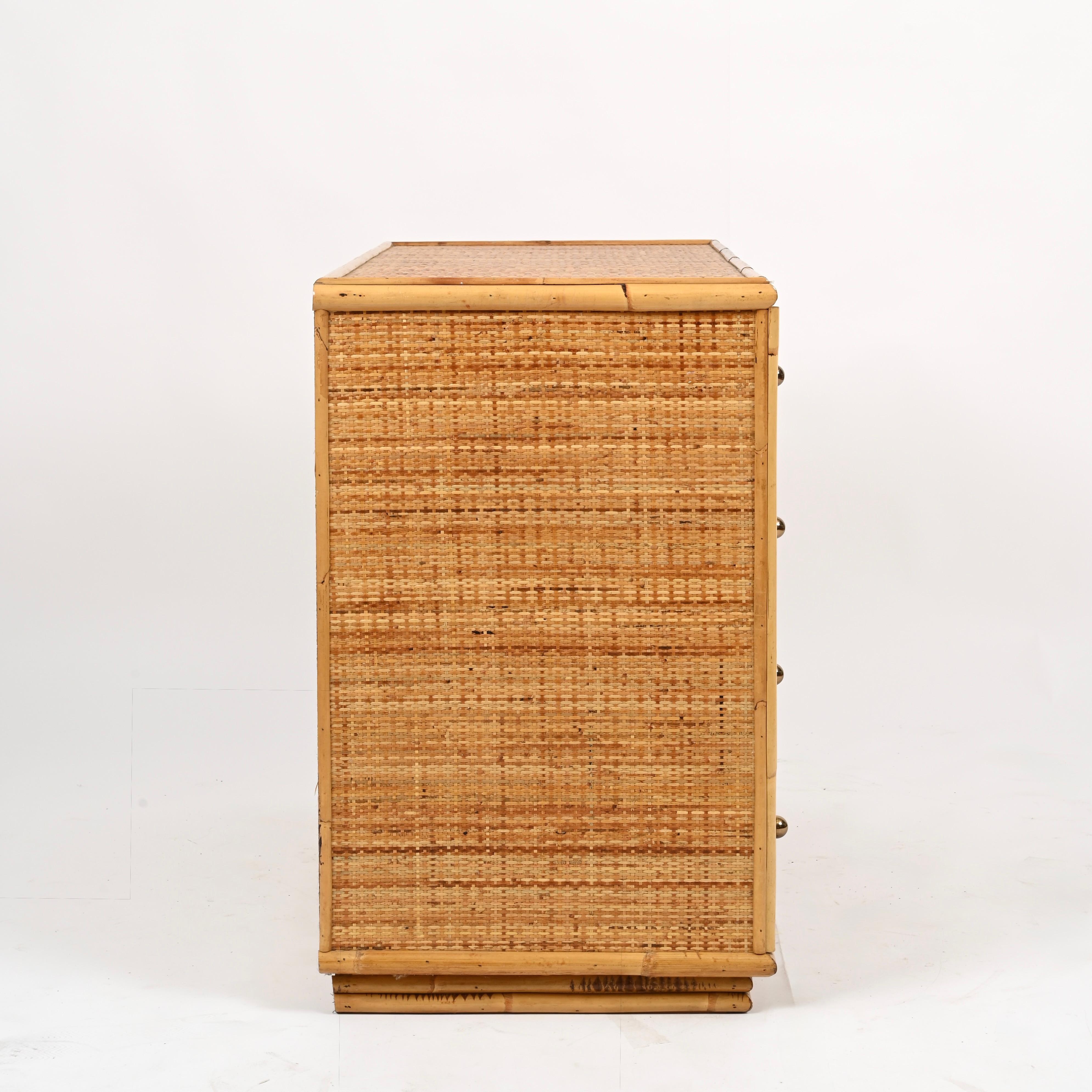 Cassettiera French Riviera in rattan, bambù e ottone, Italia, anni '70 4