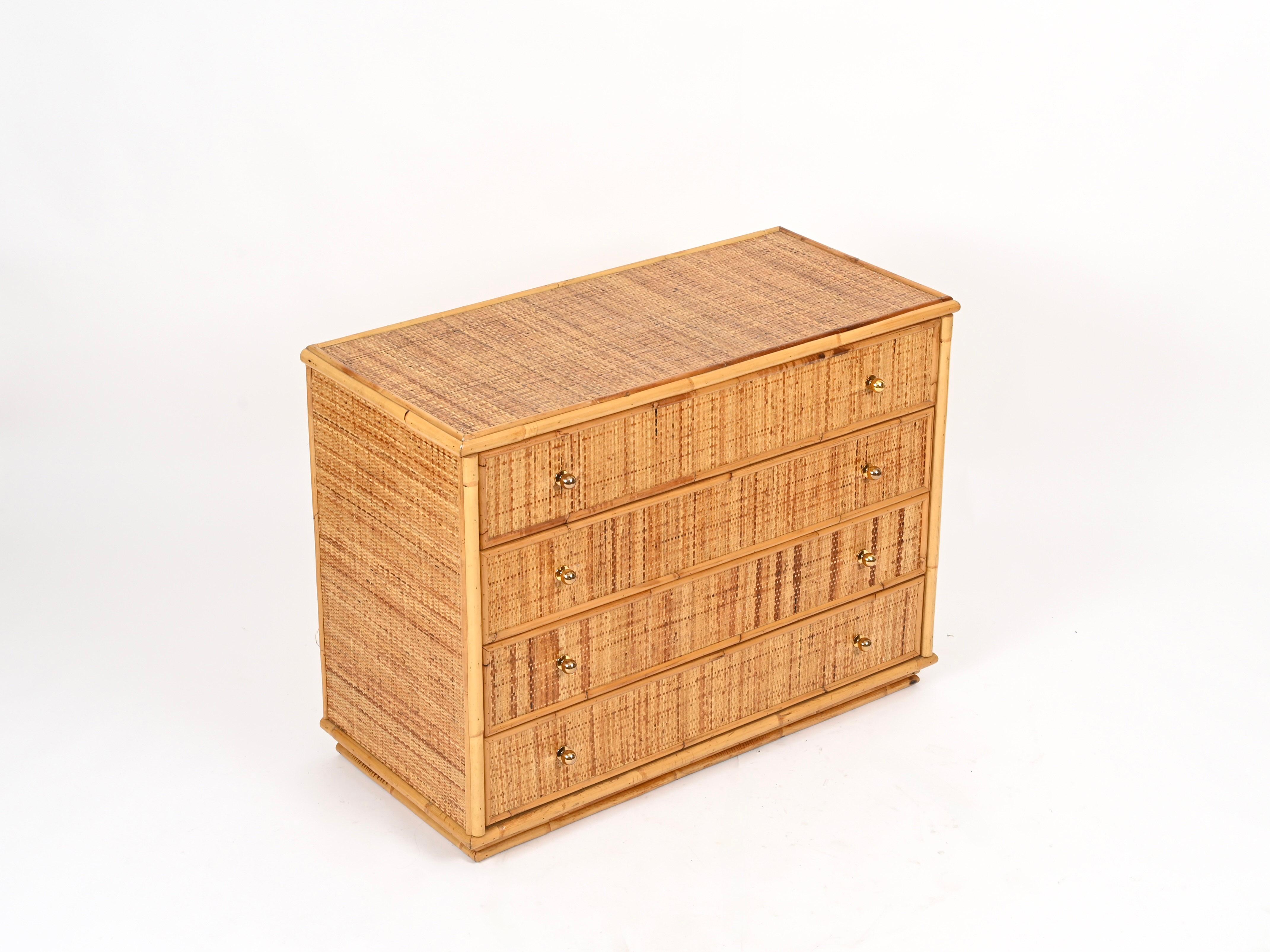 Cassettiera French Riviera in rattan, bambù e ottone, Italia, anni '70 5