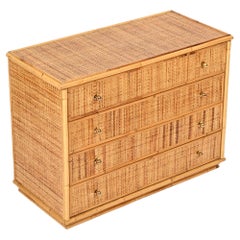 Commode Riviera française en rotin, bambou et laiton, Italie, années 1970