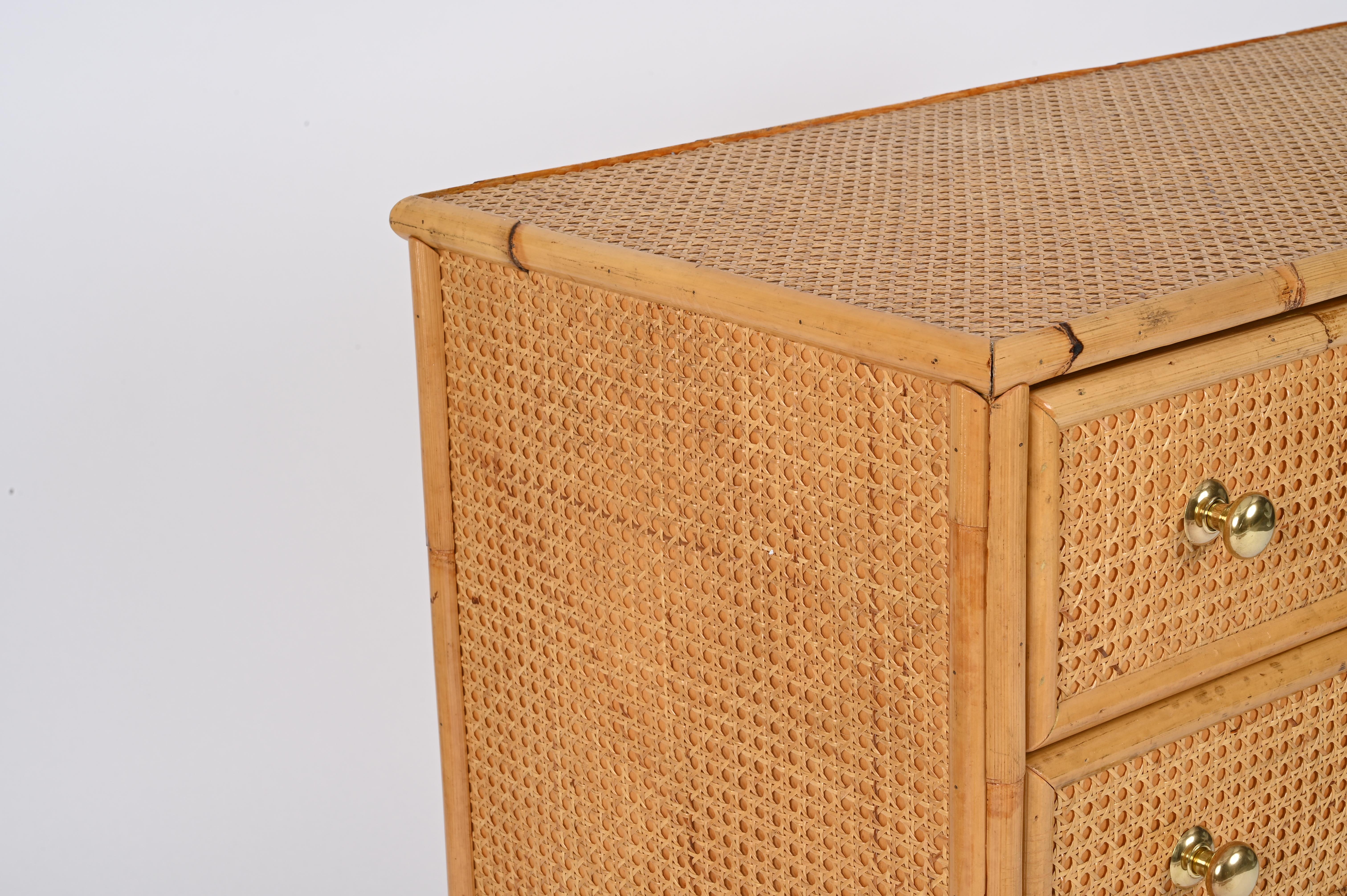 French Riviera Chest of Drawers in Vienna Straw, Rattan and Brass, Italy 1970 7