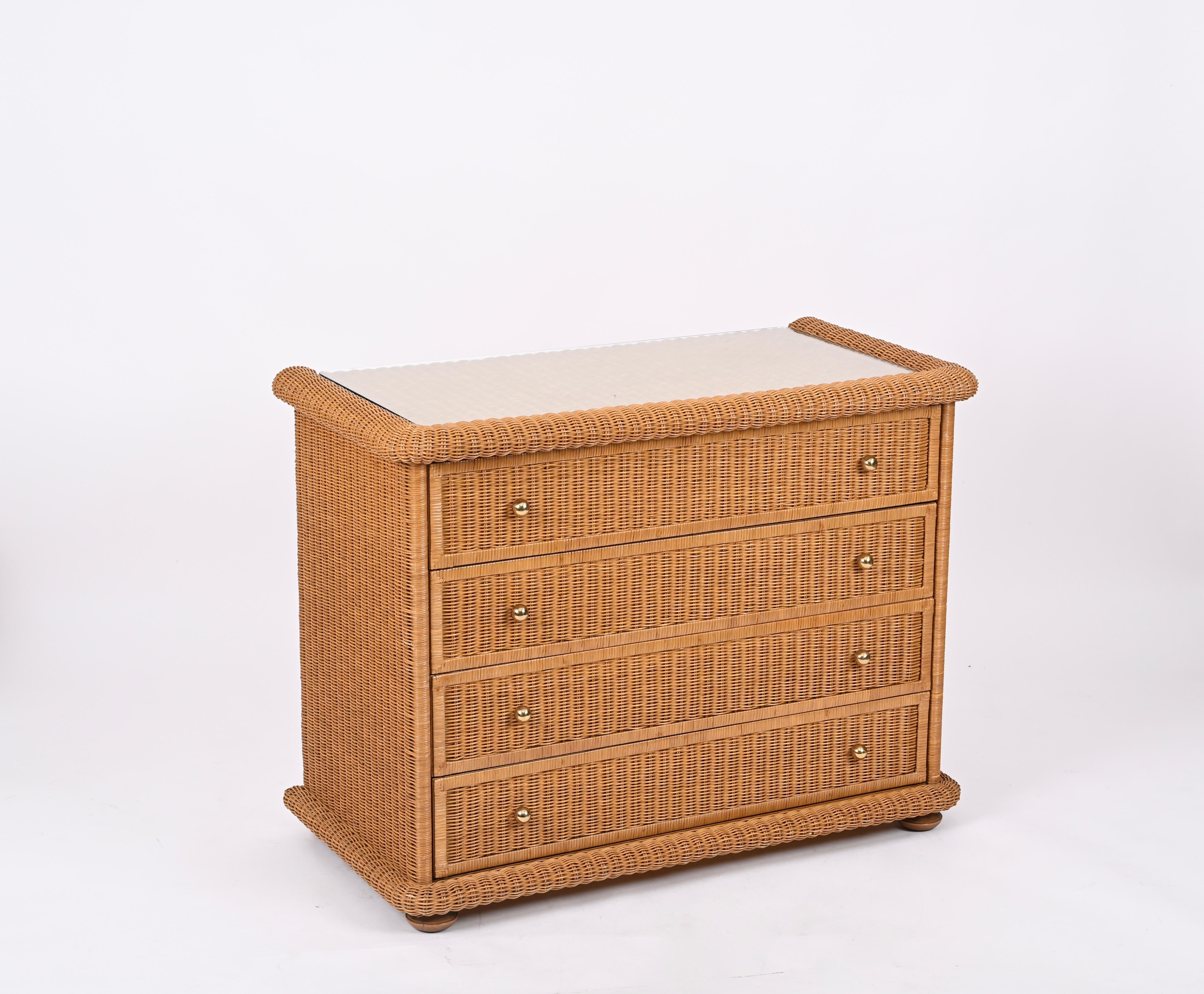 French Riviera Chest of Drawers in Woven Rattan by Vivai del Sud, Italy, 1970s For Sale 4
