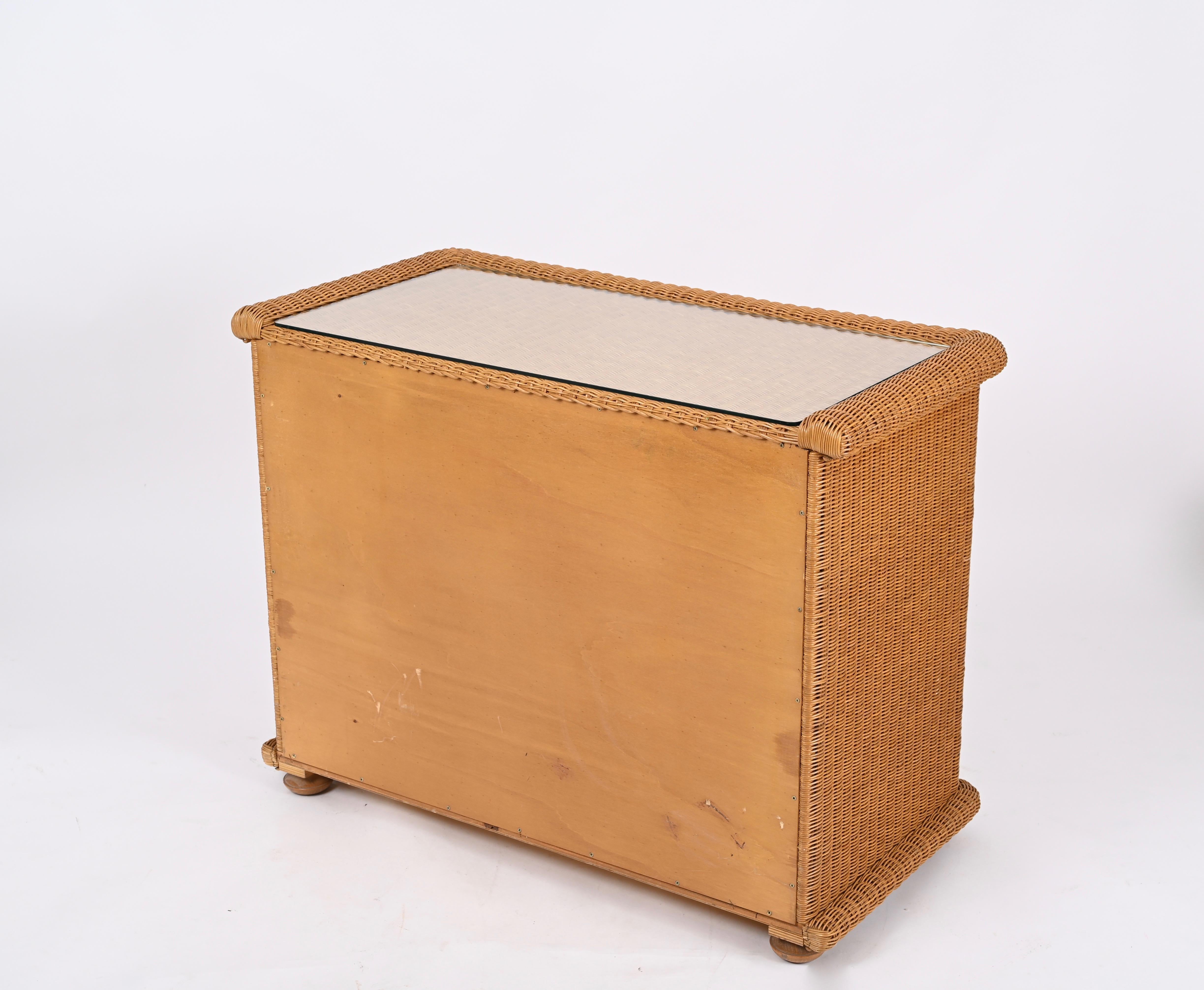 French Riviera Chest of Drawers in Woven Rattan by Vivai del Sud, Italy, 1970s For Sale 5