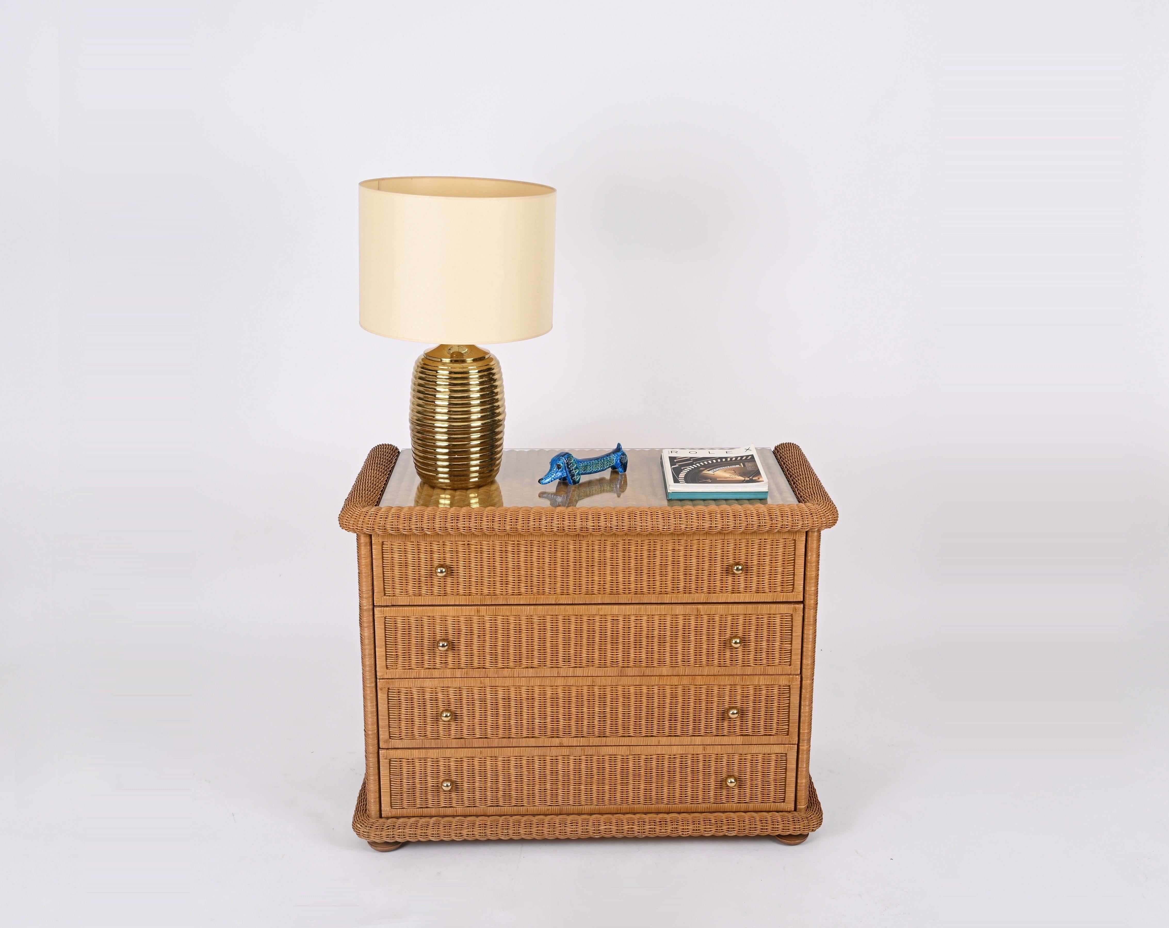 French Riviera Chest of Drawers in Woven Rattan by Vivai del Sud, Italy, 1970s For Sale 7