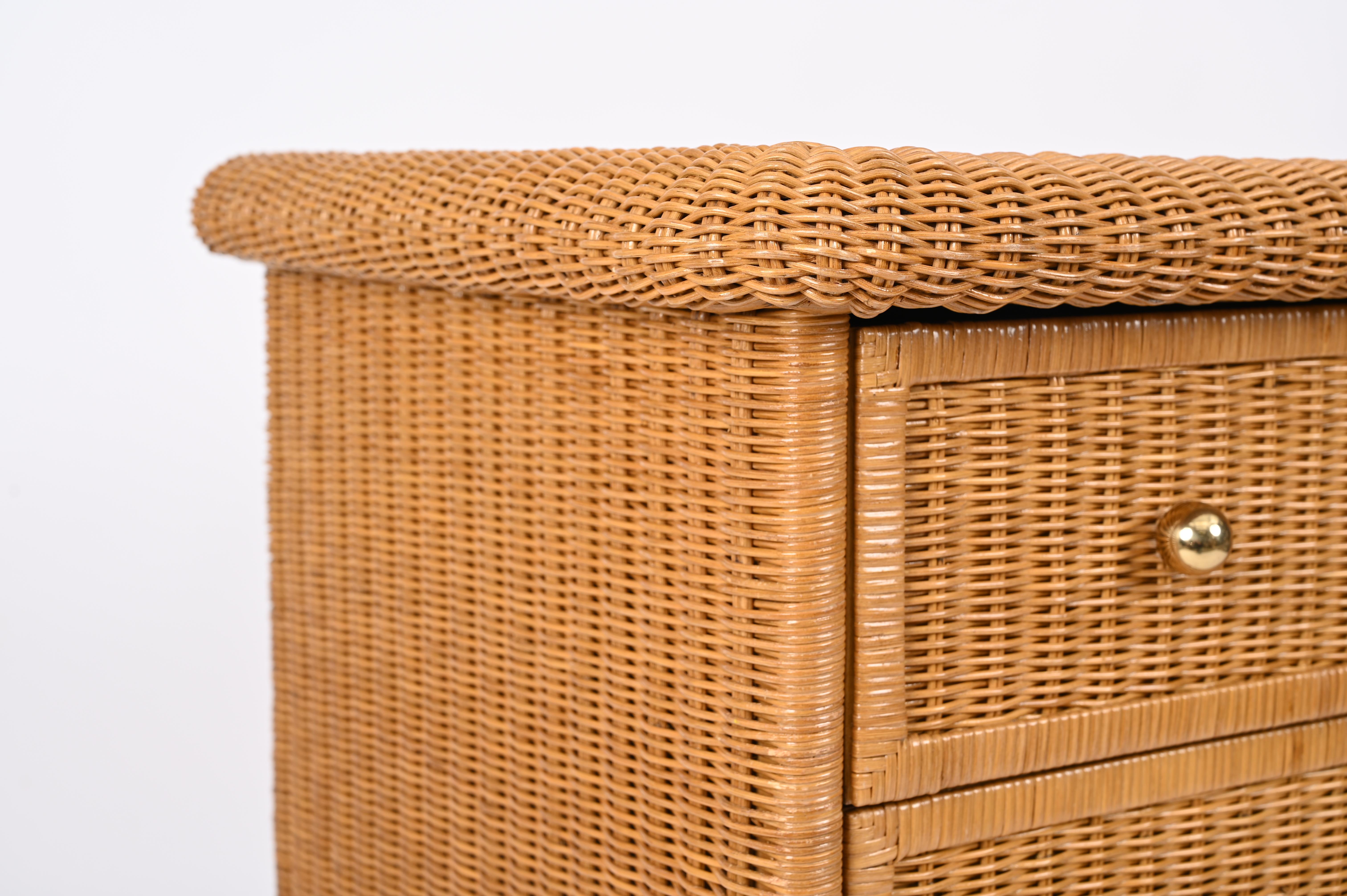 French Riviera Chest of Drawers in Woven Rattan by Vivai del Sud, Italy, 1970s For Sale 8