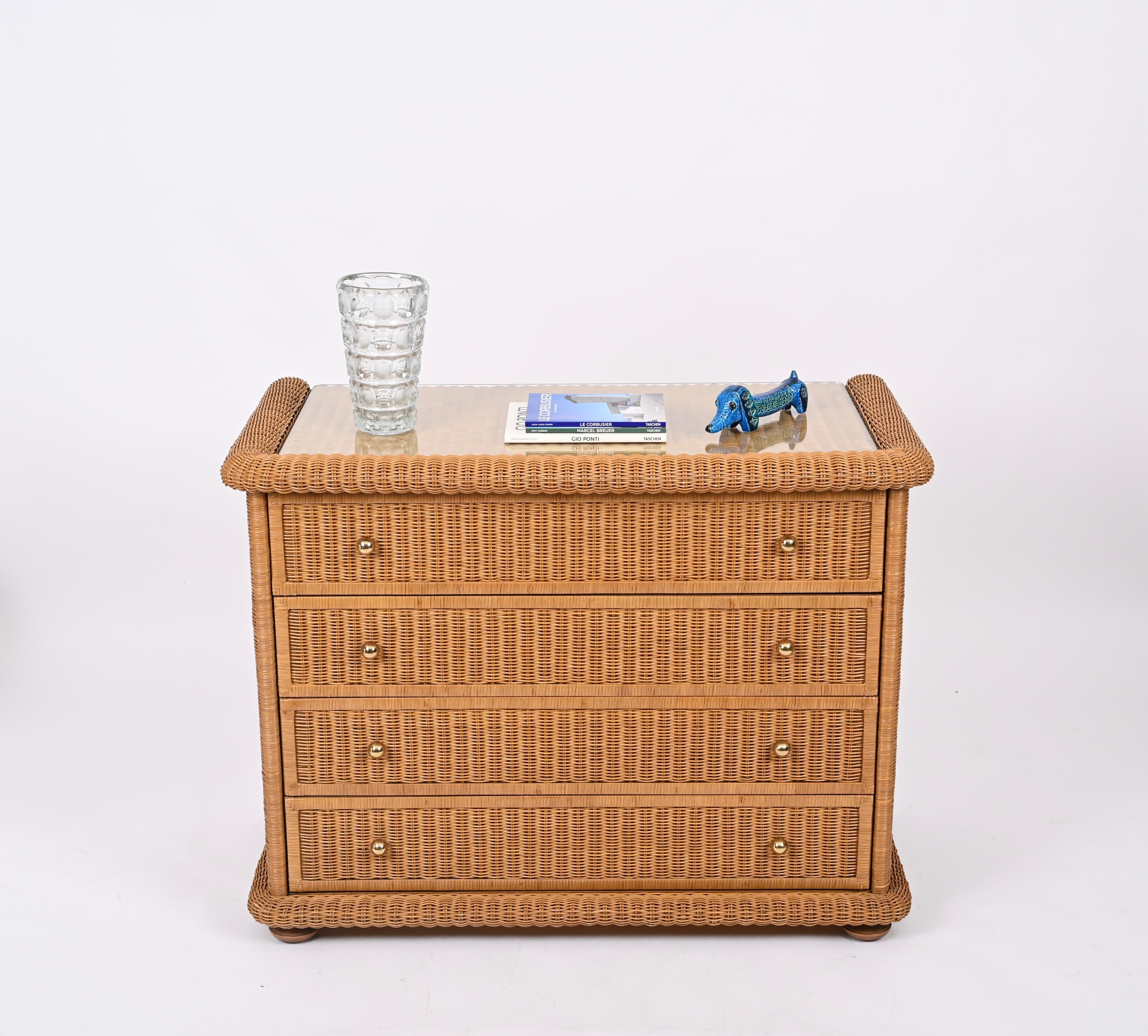 French Riviera Chest of Drawers in Woven Rattan by Vivai del Sud, Italy, 1970s For Sale 11