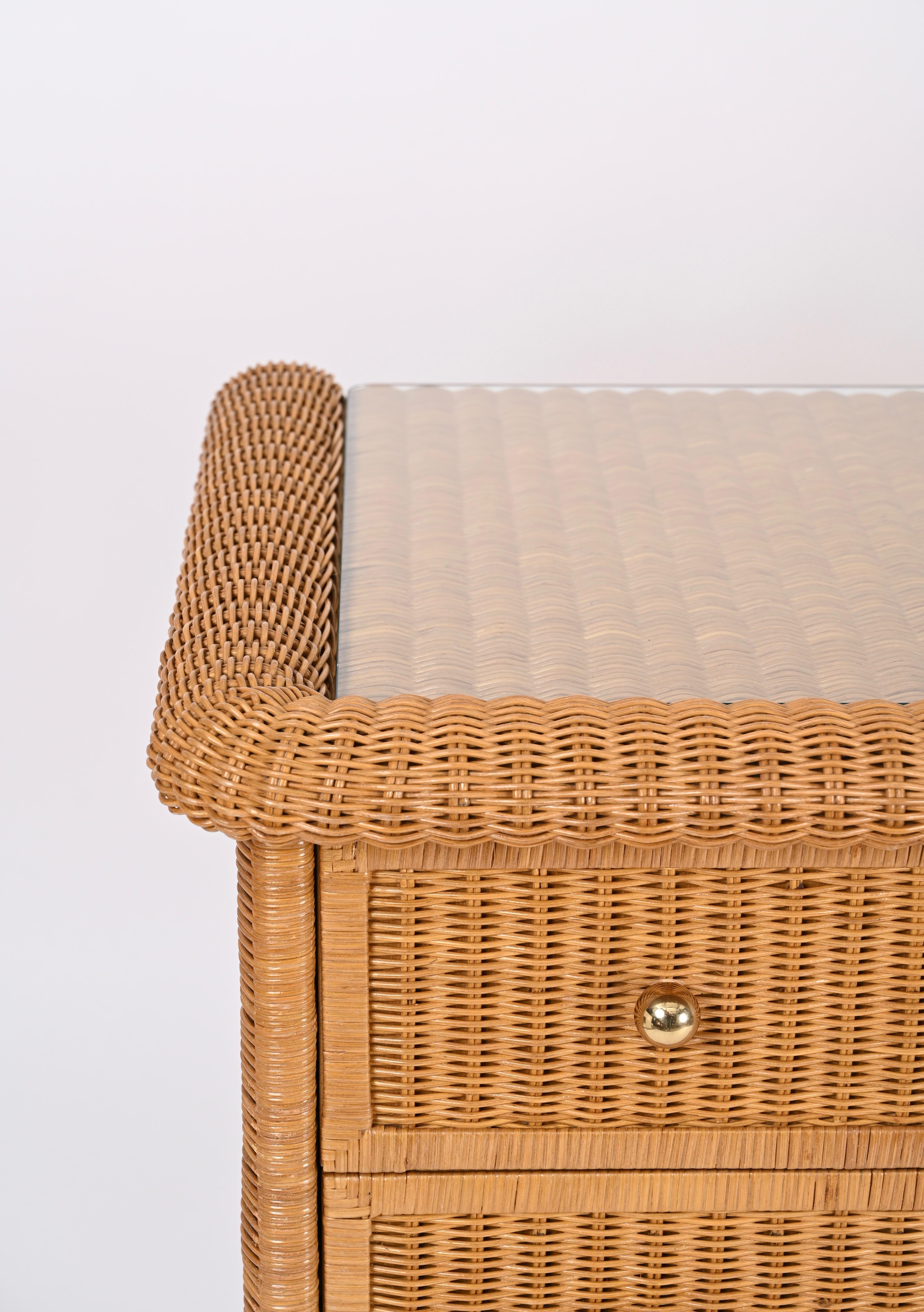 Mid-Century Modern French Riviera Chest of Drawers in Woven Rattan by Vivai del Sud, Italy, 1970s For Sale