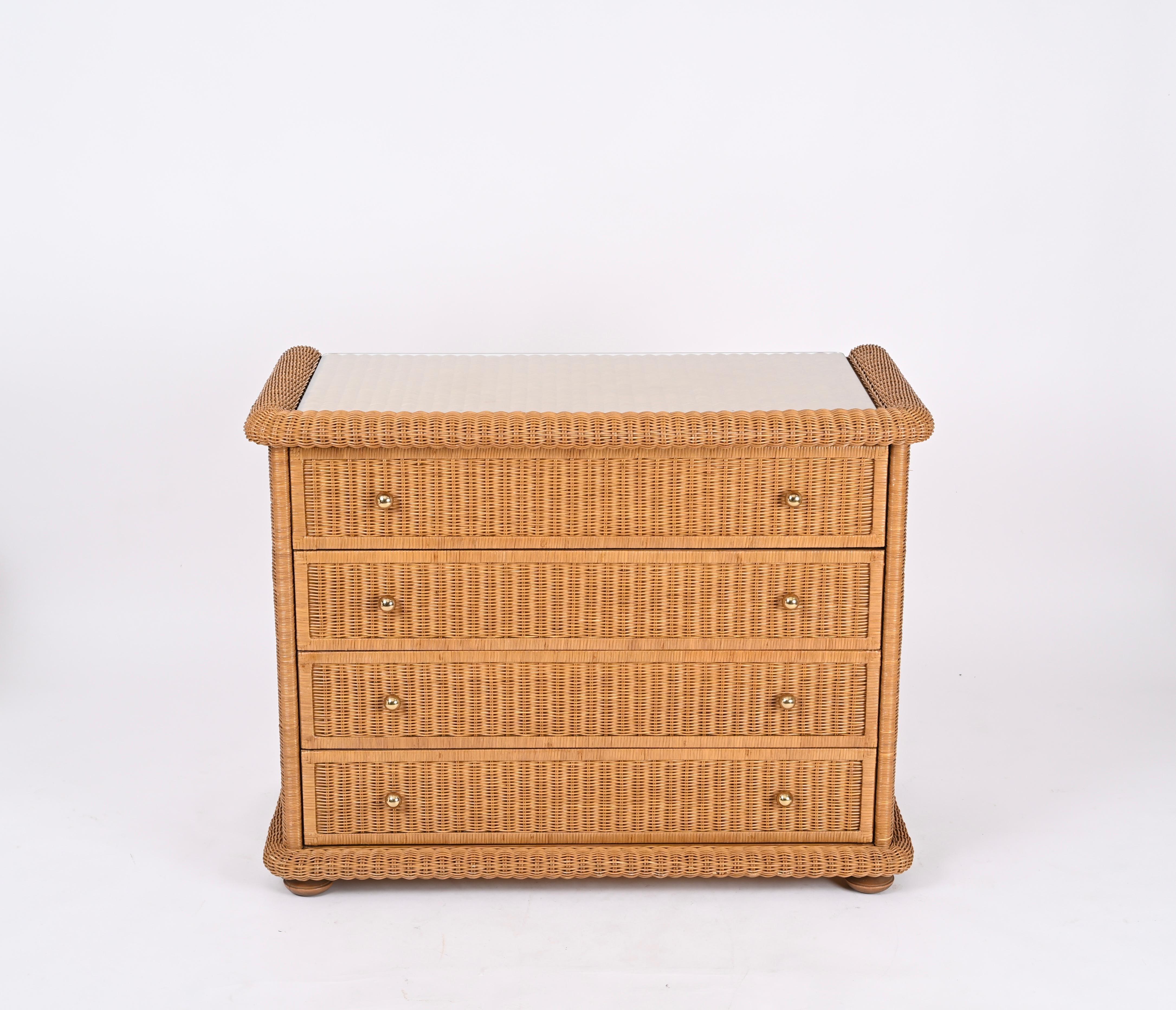 Italian French Riviera Chest of Drawers in Woven Rattan by Vivai del Sud, Italy, 1970s For Sale