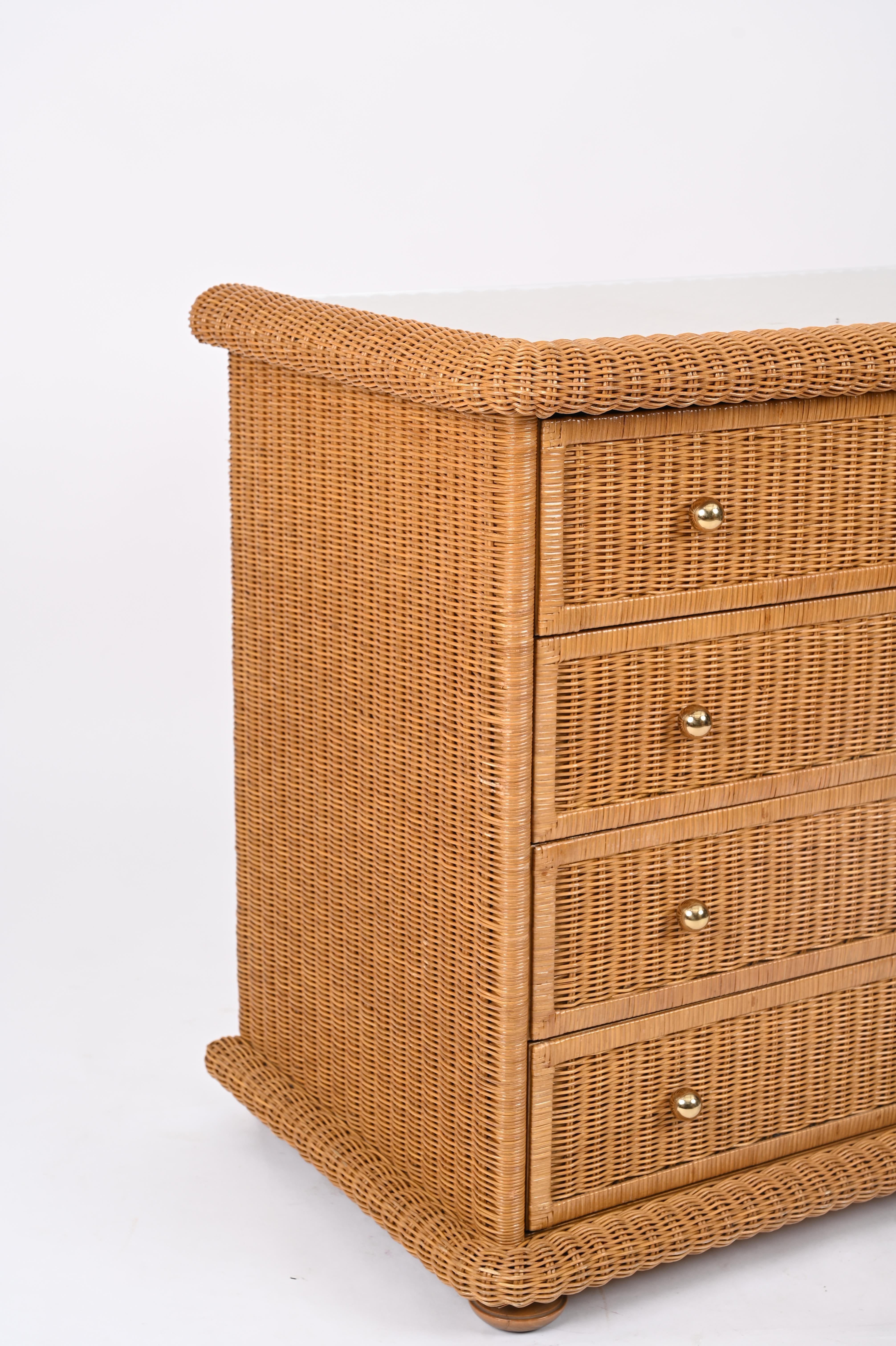 French Riviera Chest of Drawers in Woven Rattan by Vivai del Sud, Italy, 1970s In Good Condition For Sale In Roma, IT