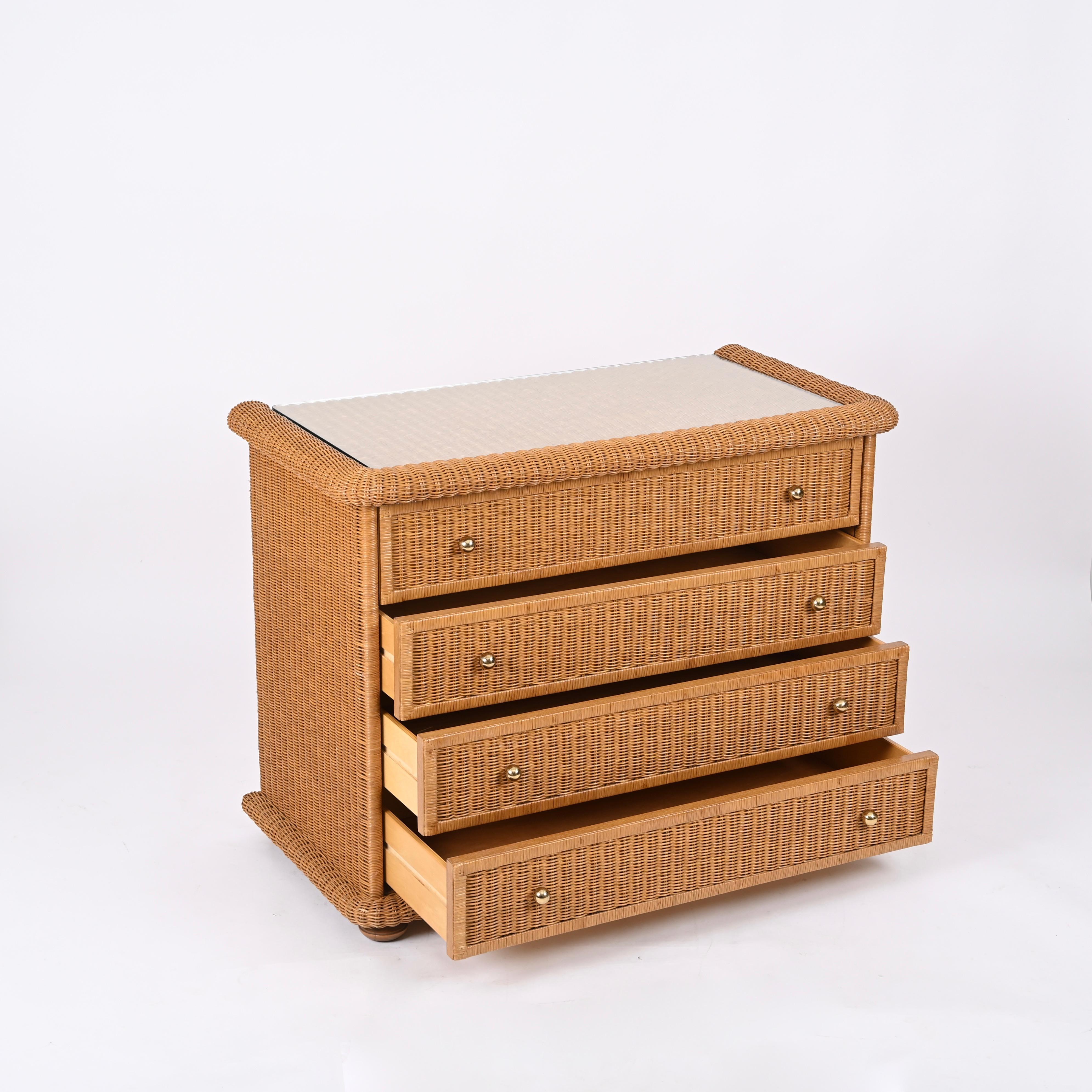 20th Century French Riviera Chest of Drawers in Woven Rattan by Vivai del Sud, Italy, 1970s For Sale