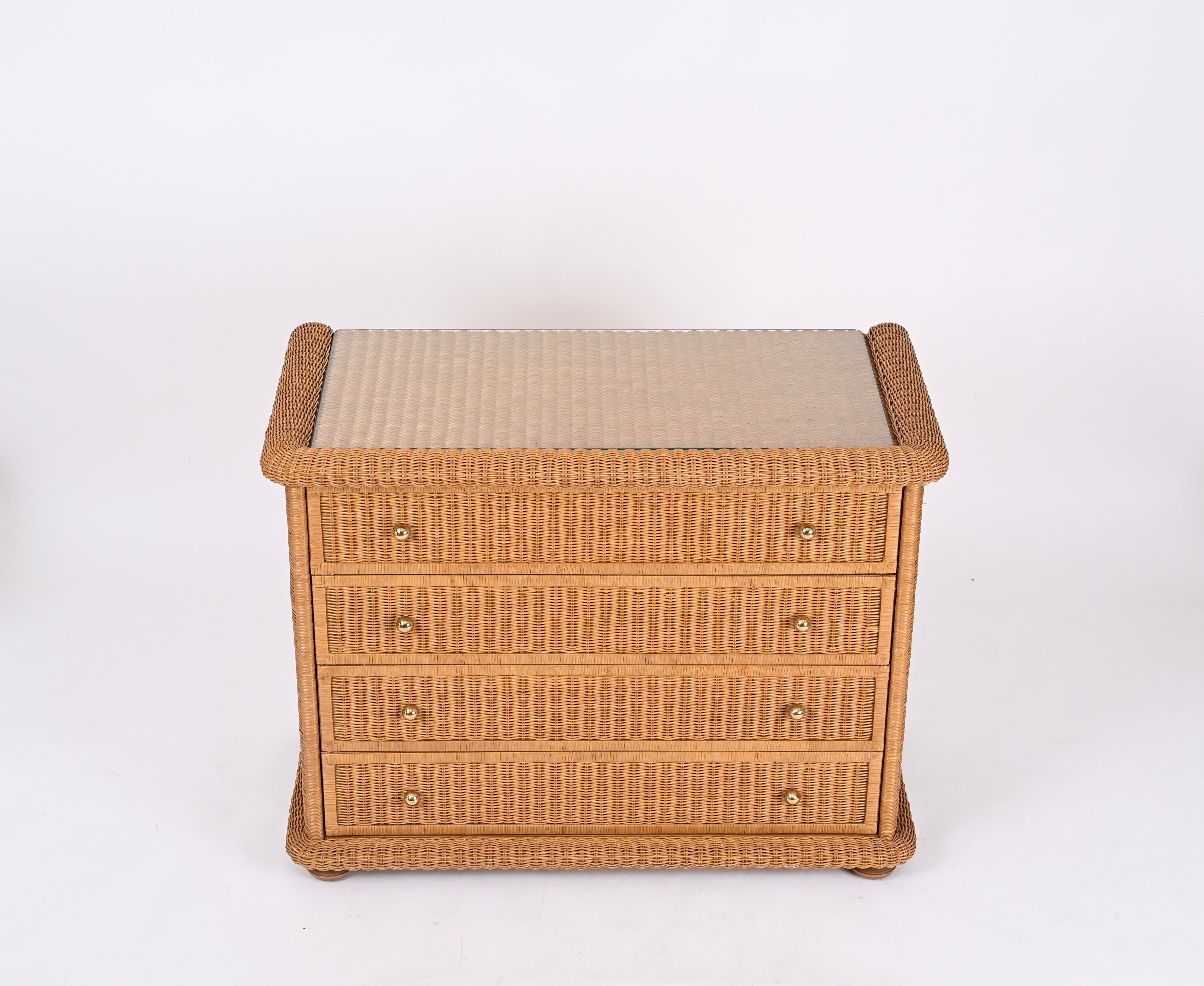 Wicker French Riviera Chest of Drawers in Woven Rattan by Vivai del Sud, Italy, 1970s For Sale