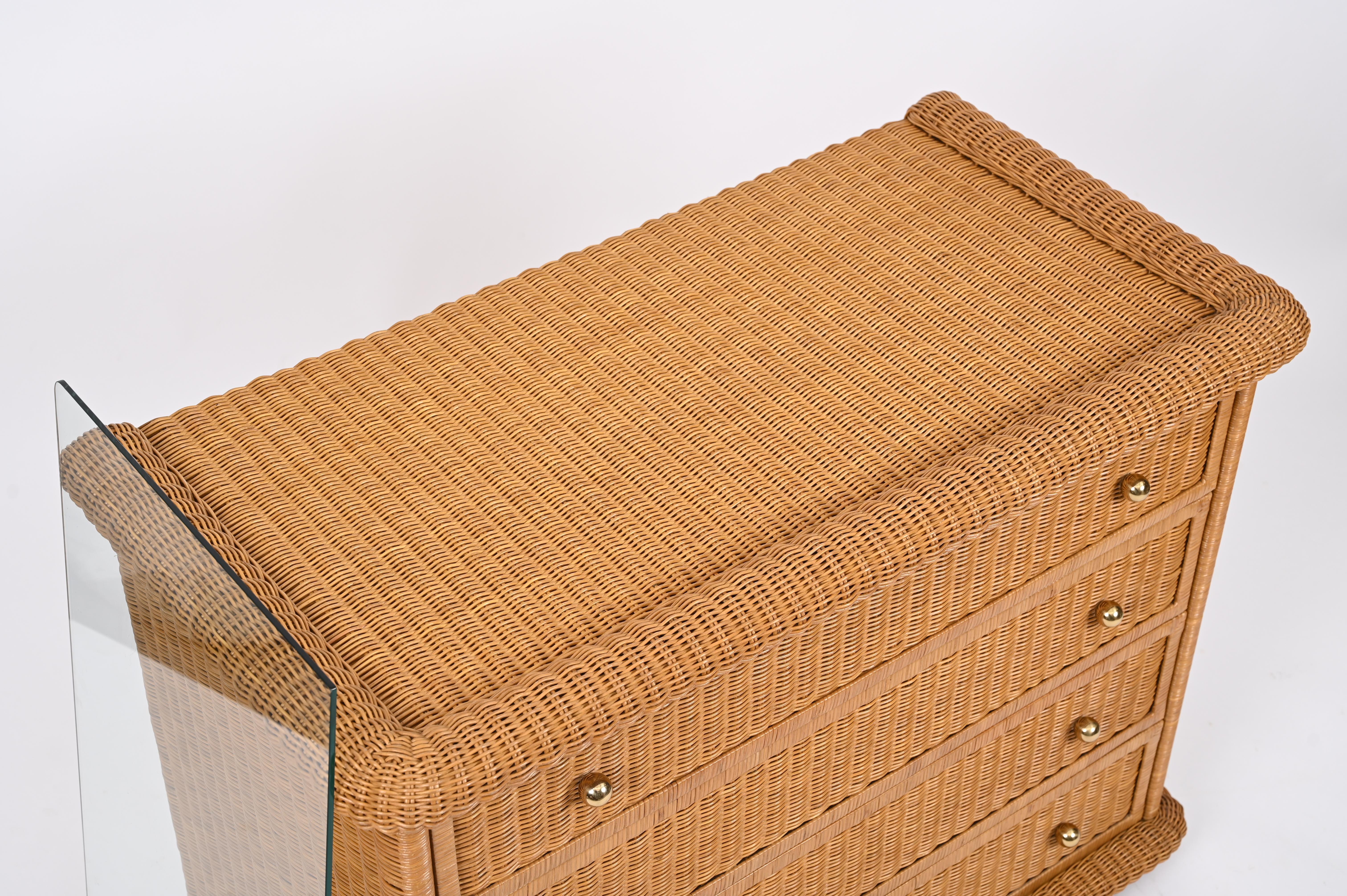 French Riviera Chest of Drawers in Woven Rattan by Vivai del Sud, Italy, 1970s For Sale 1