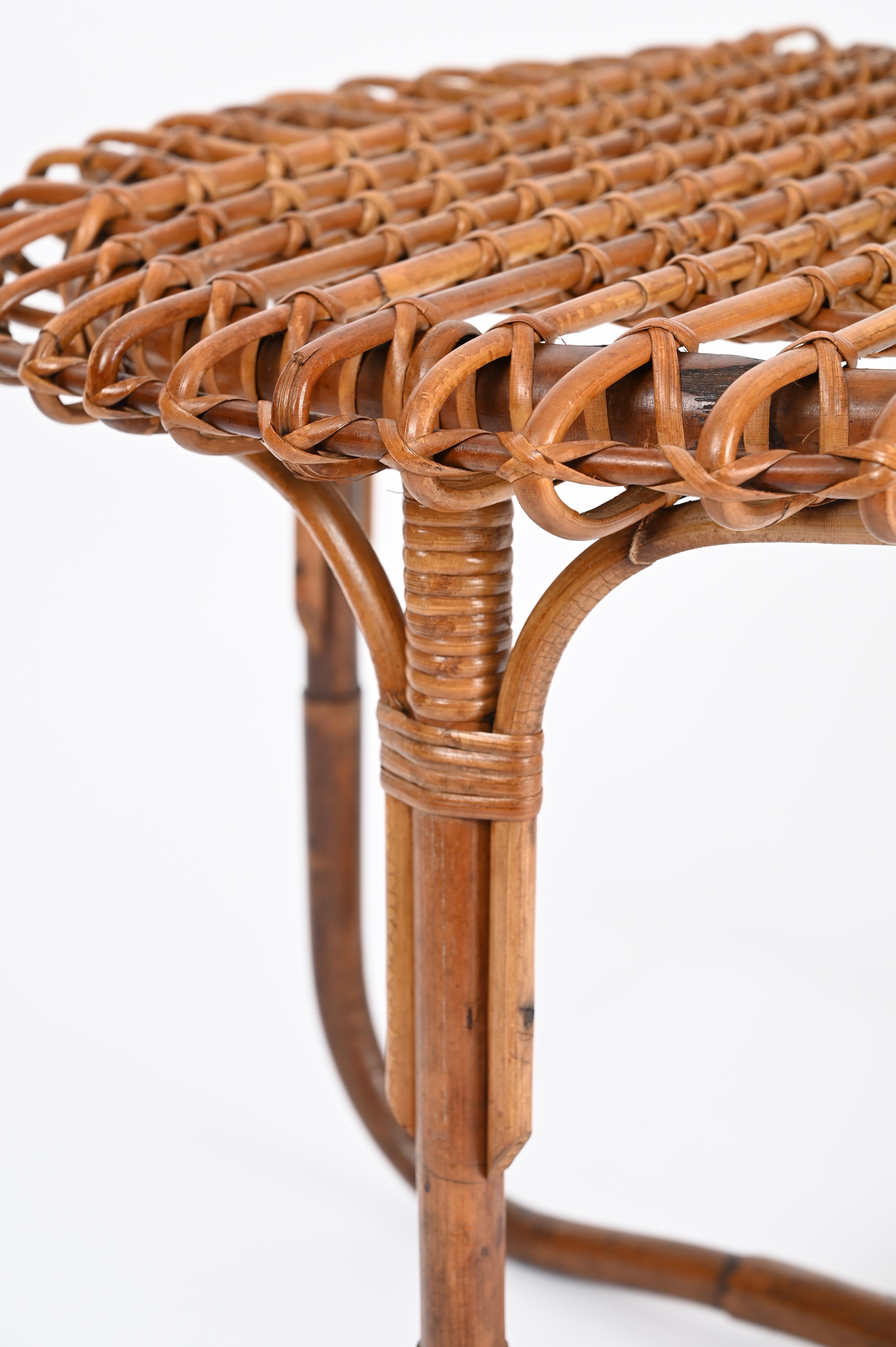 French Riviera Coffee Table by Tito Agnoli in Rattan and Bamboo, Italy 1960s 3