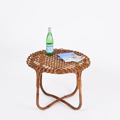 French Riviera Coffee Table by Tito Agnoli in Rattan and Bamboo, Italy 1960s