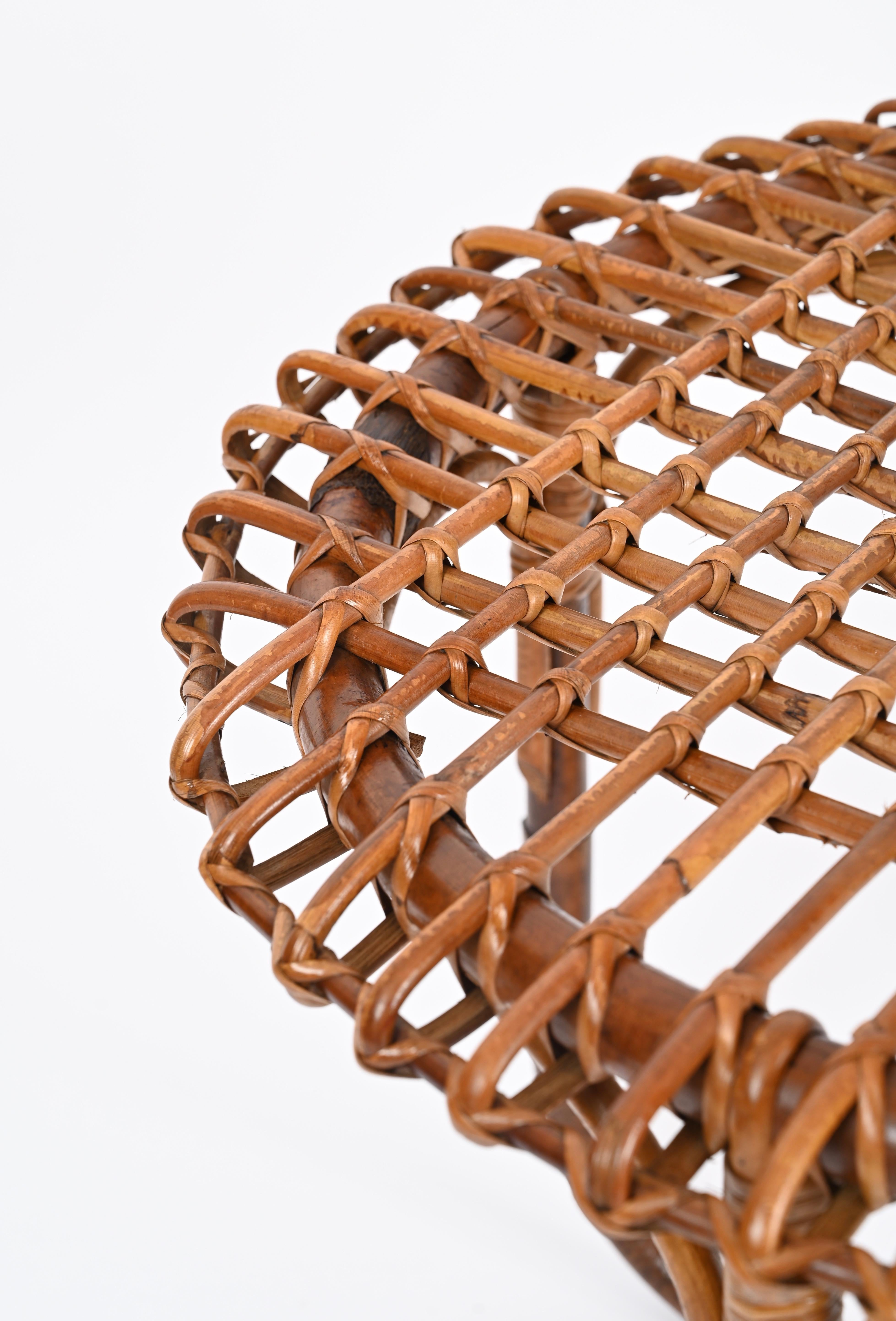 Mid-Century Modern French Riviera Coffee Table by Tito Agnoli in Rattan and Bamboo, Italy 1960s