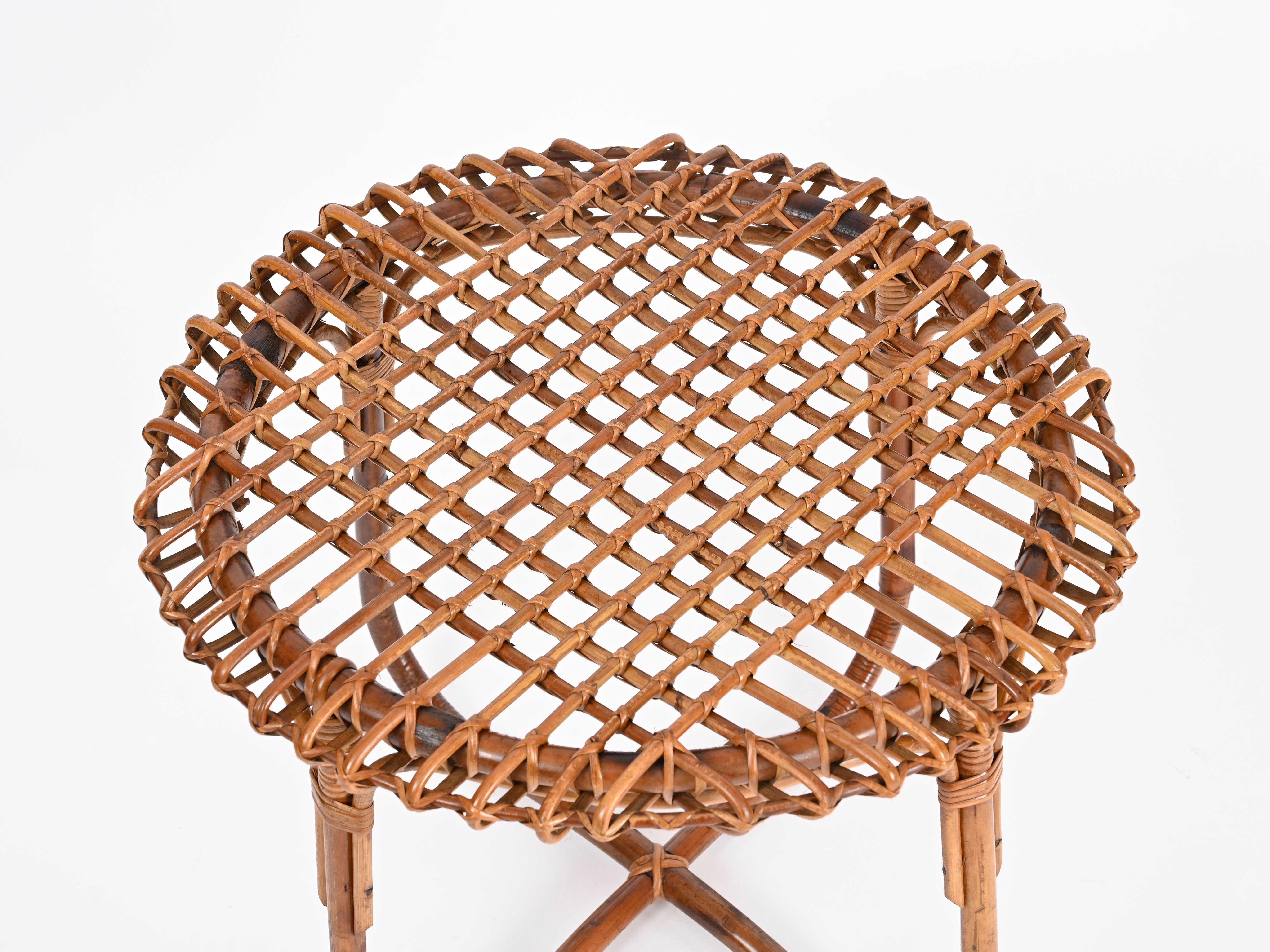 Italian French Riviera Coffee Table by Tito Agnoli in Rattan and Bamboo, Italy 1960s