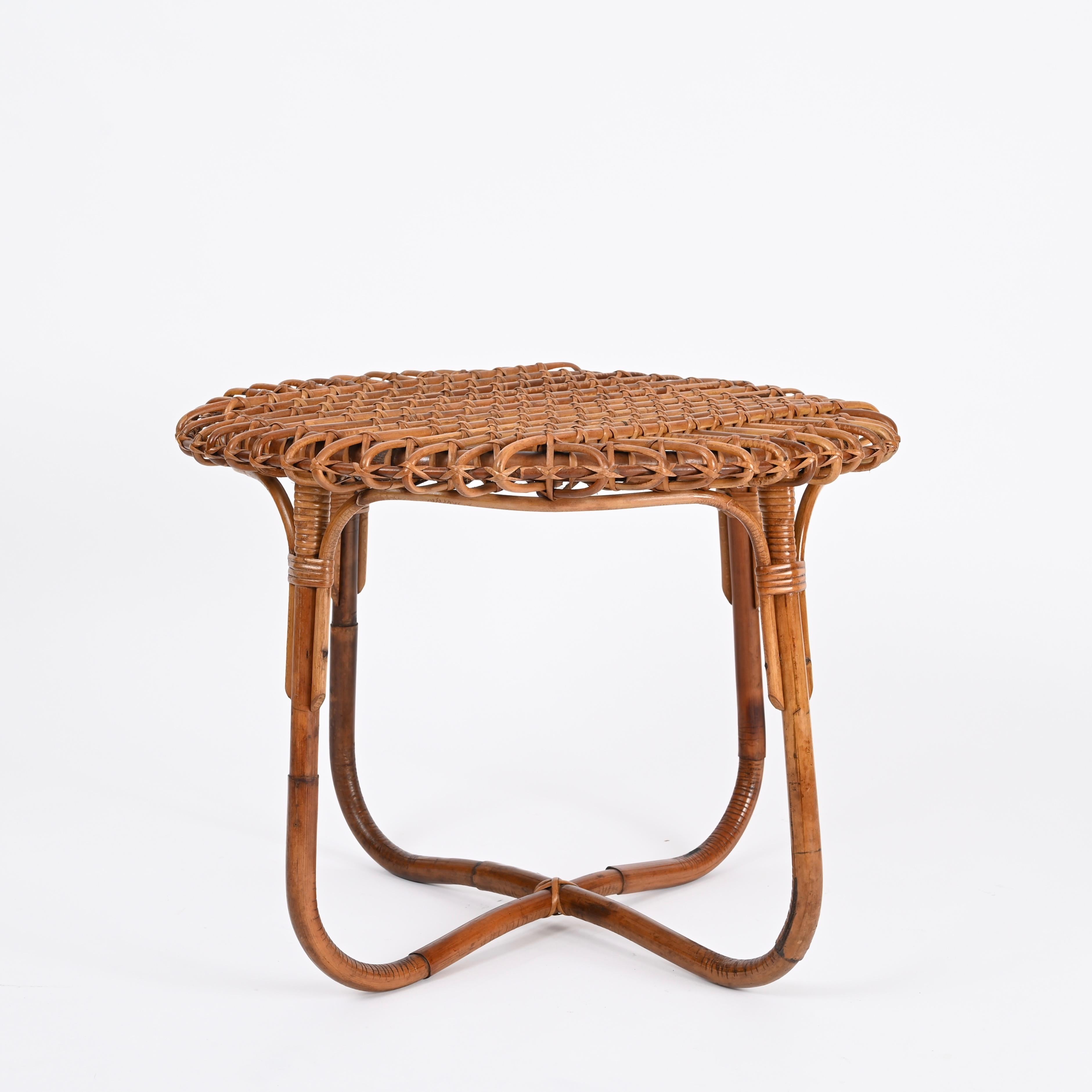 Hand-Crafted French Riviera Coffee Table by Tito Agnoli in Rattan and Bamboo, Italy 1960s