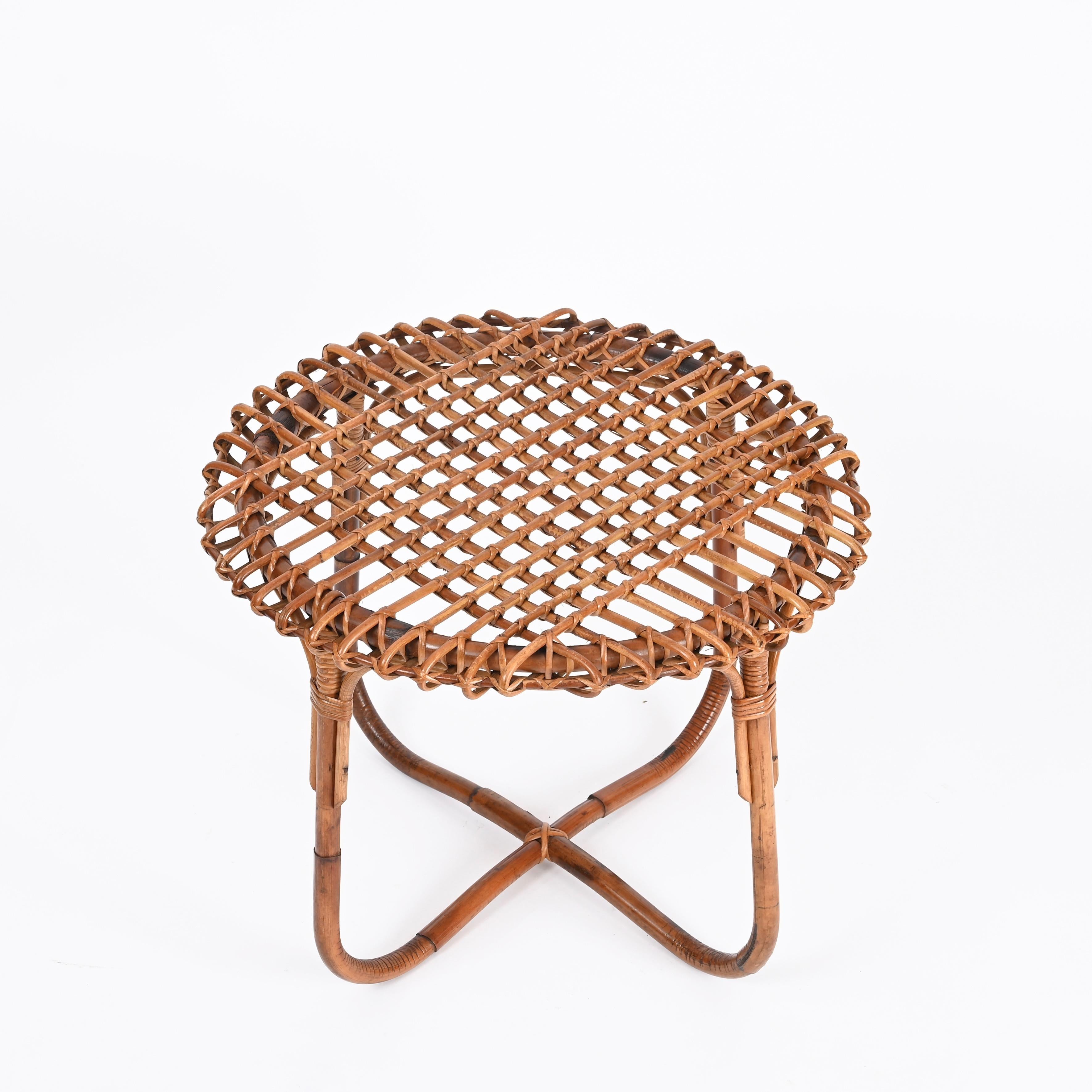 Mid-20th Century French Riviera Coffee Table by Tito Agnoli in Rattan and Bamboo, Italy 1960s