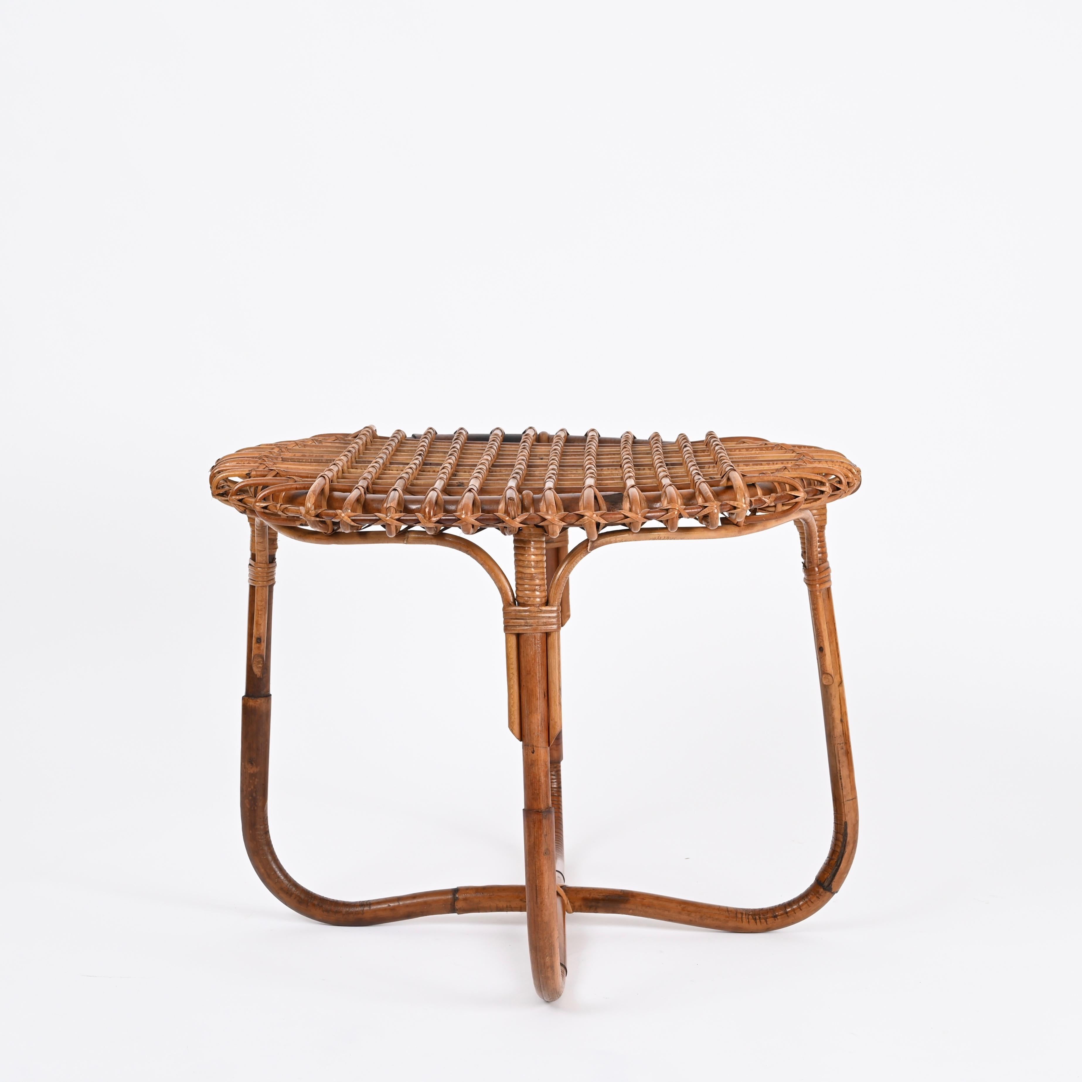 French Riviera Coffee Table by Tito Agnoli in Rattan and Bamboo, Italy 1960s 1