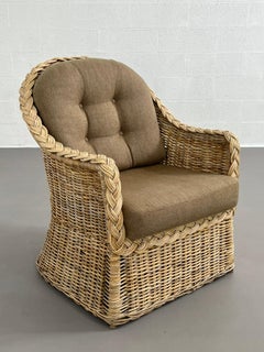 French Riviera Design Rattan and Braided Wicker Chair