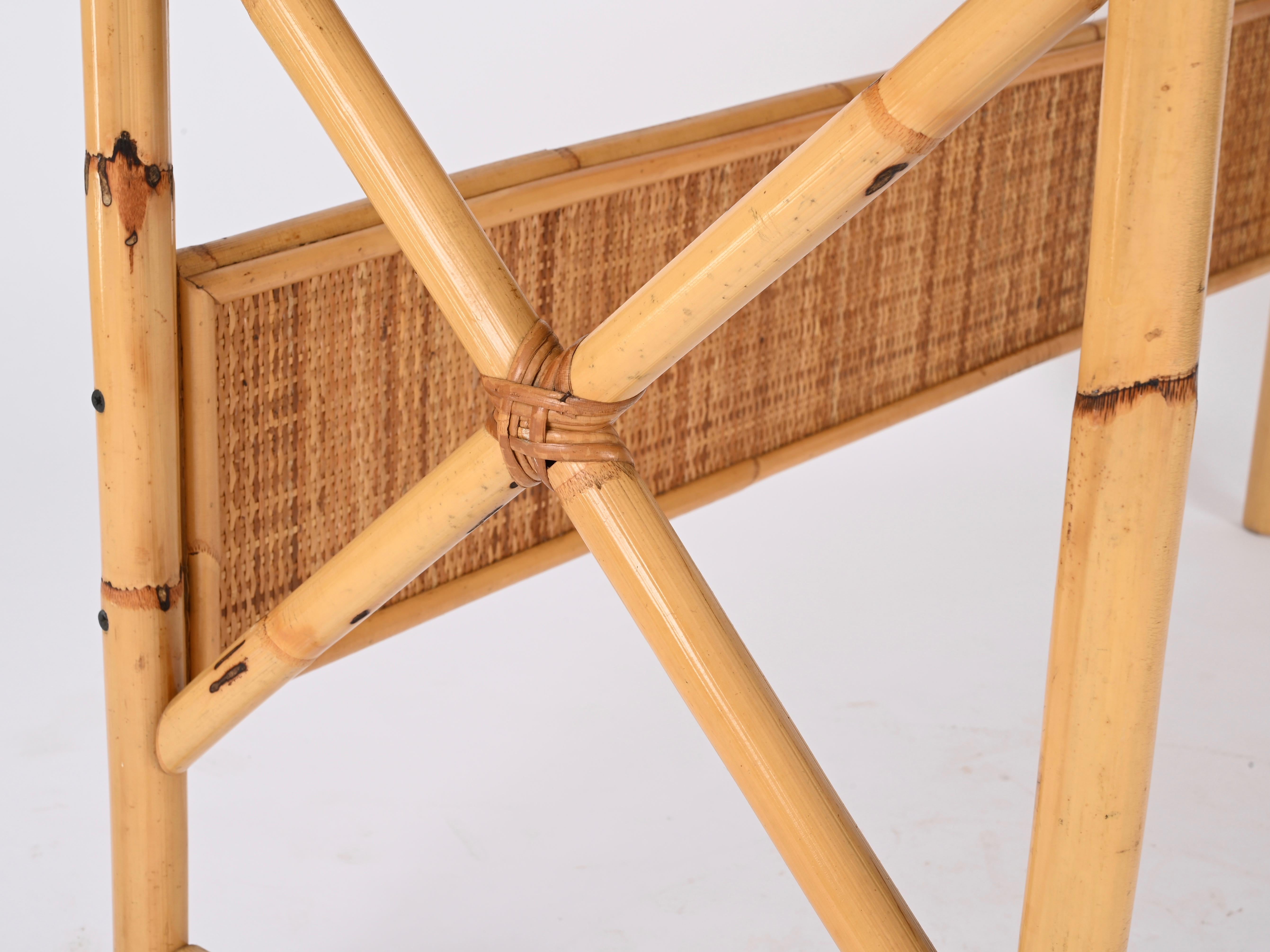 Bureau français Riviera avec tiroirs en rotin, bois, osier et laiton, Italie, 1970 6