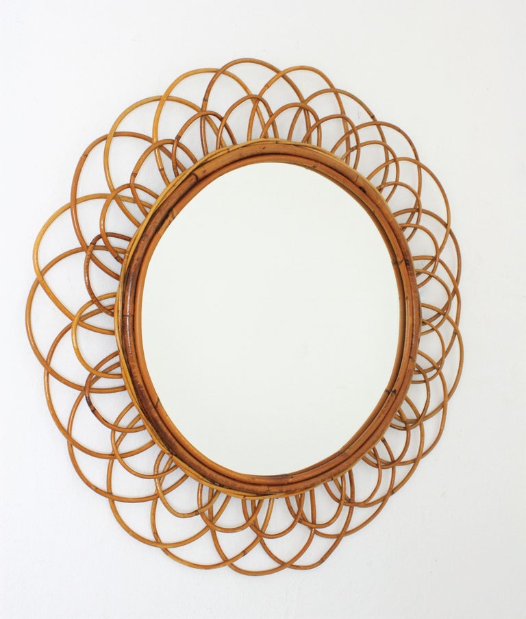 French Riviera Double Layered Rattan Flower Burst Sunburst Mirror