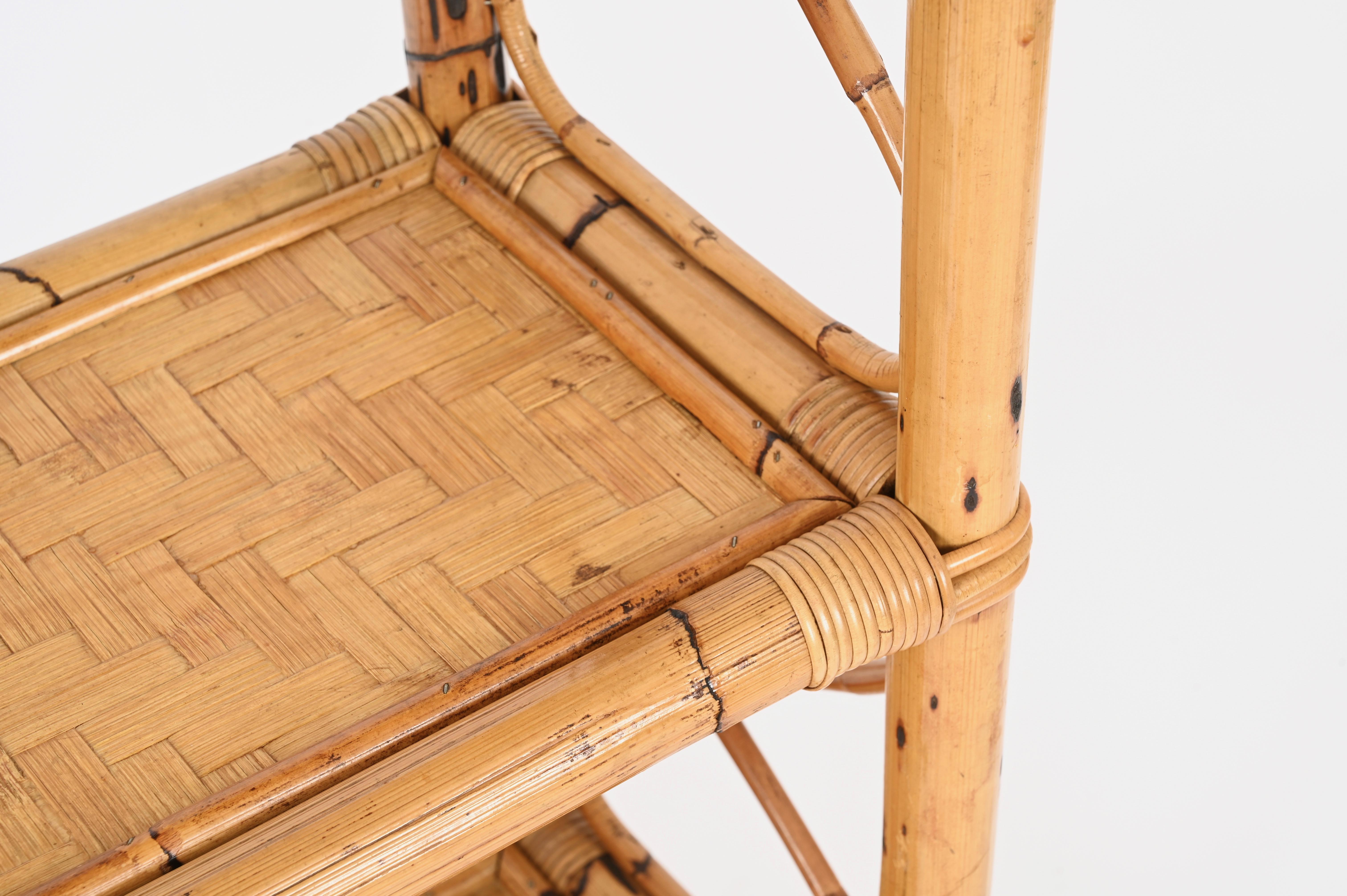 French Riviera Étagère or Console Table in Bamboo and Rattan, Italy, 1970s For Sale 4