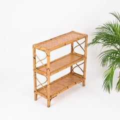 French Riviera Étagère or Console Table in Bamboo and Rattan, Italy, 1970s