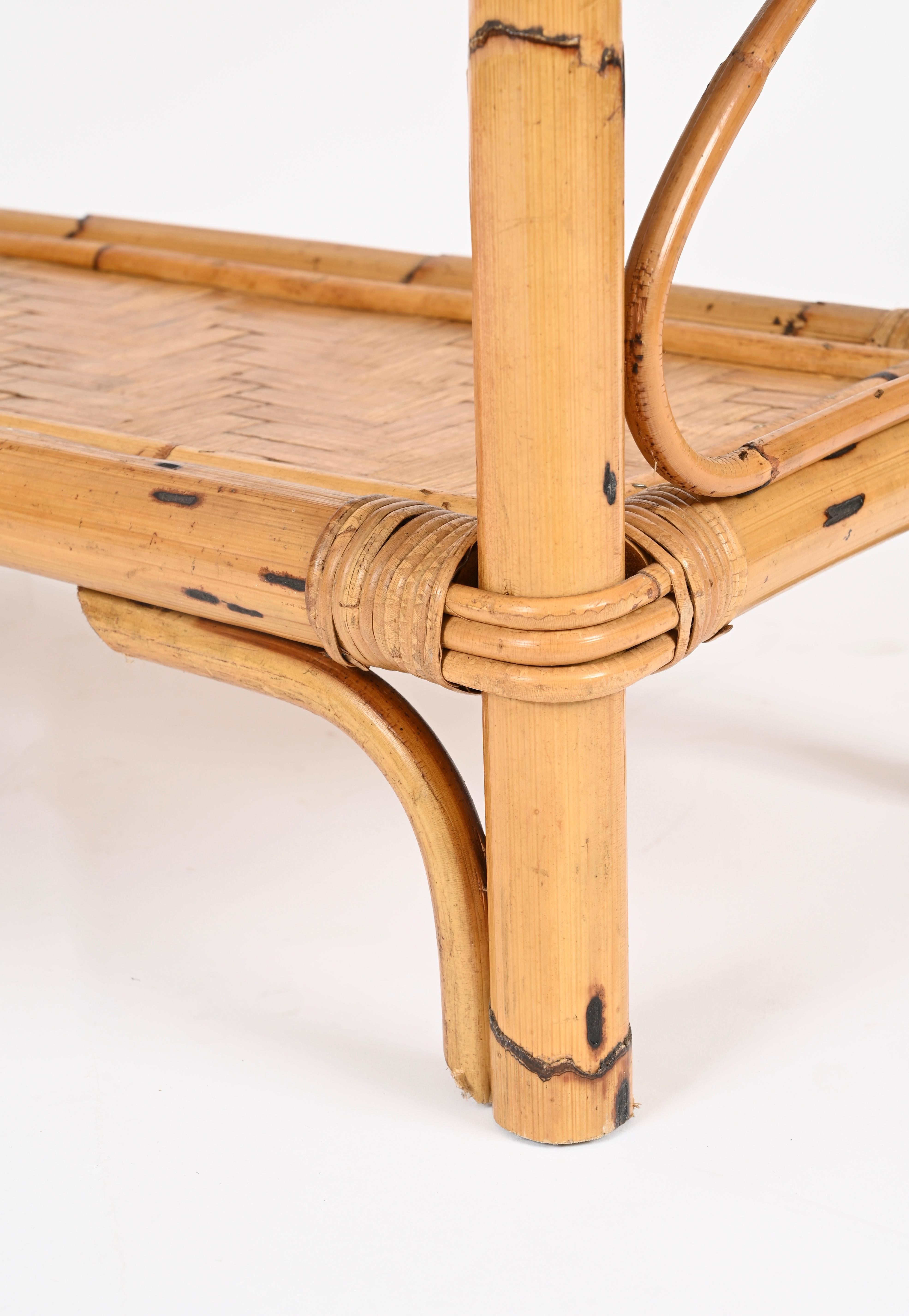 French Riviera Étagère or Console Table in Bamboo and Rattan, Italy, 1970s For Sale 1