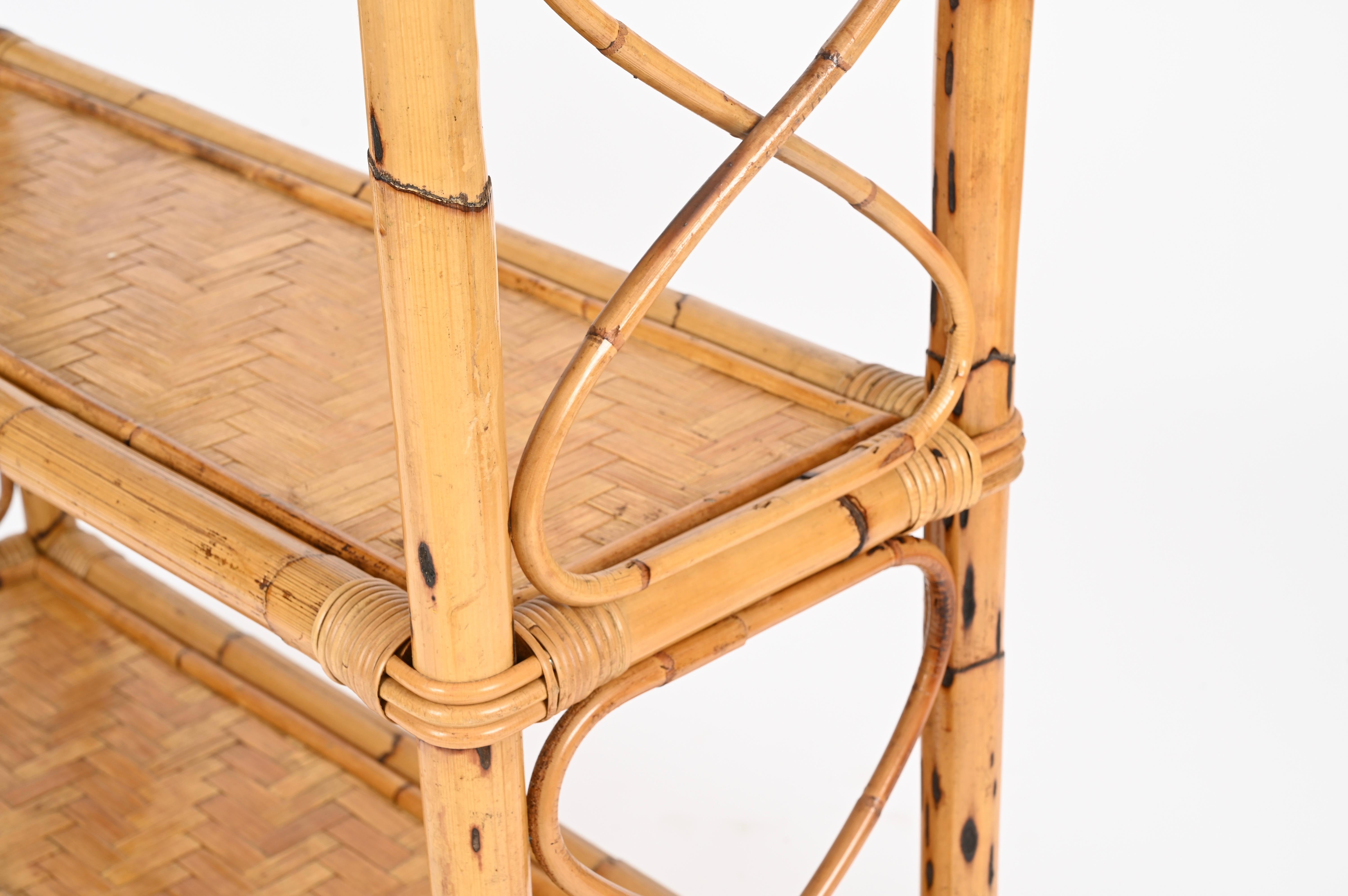 French Riviera Étagère or Console Table in Bamboo and Rattan, Italy, 1970s For Sale 2