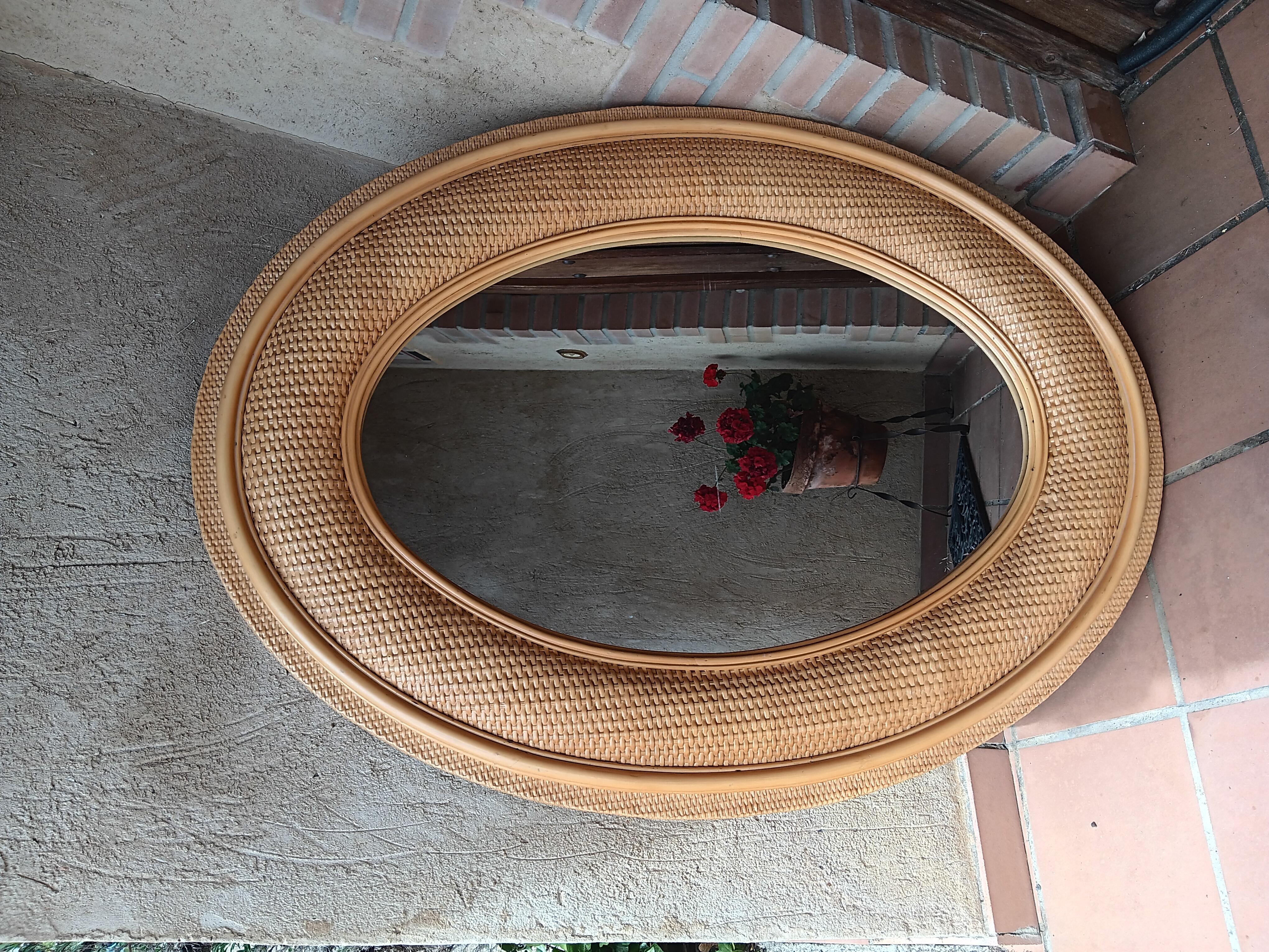 La Côte d'Azur française extra-large rotin naturel, moderne du milieu du siècle 120-90 cm en vente 7
